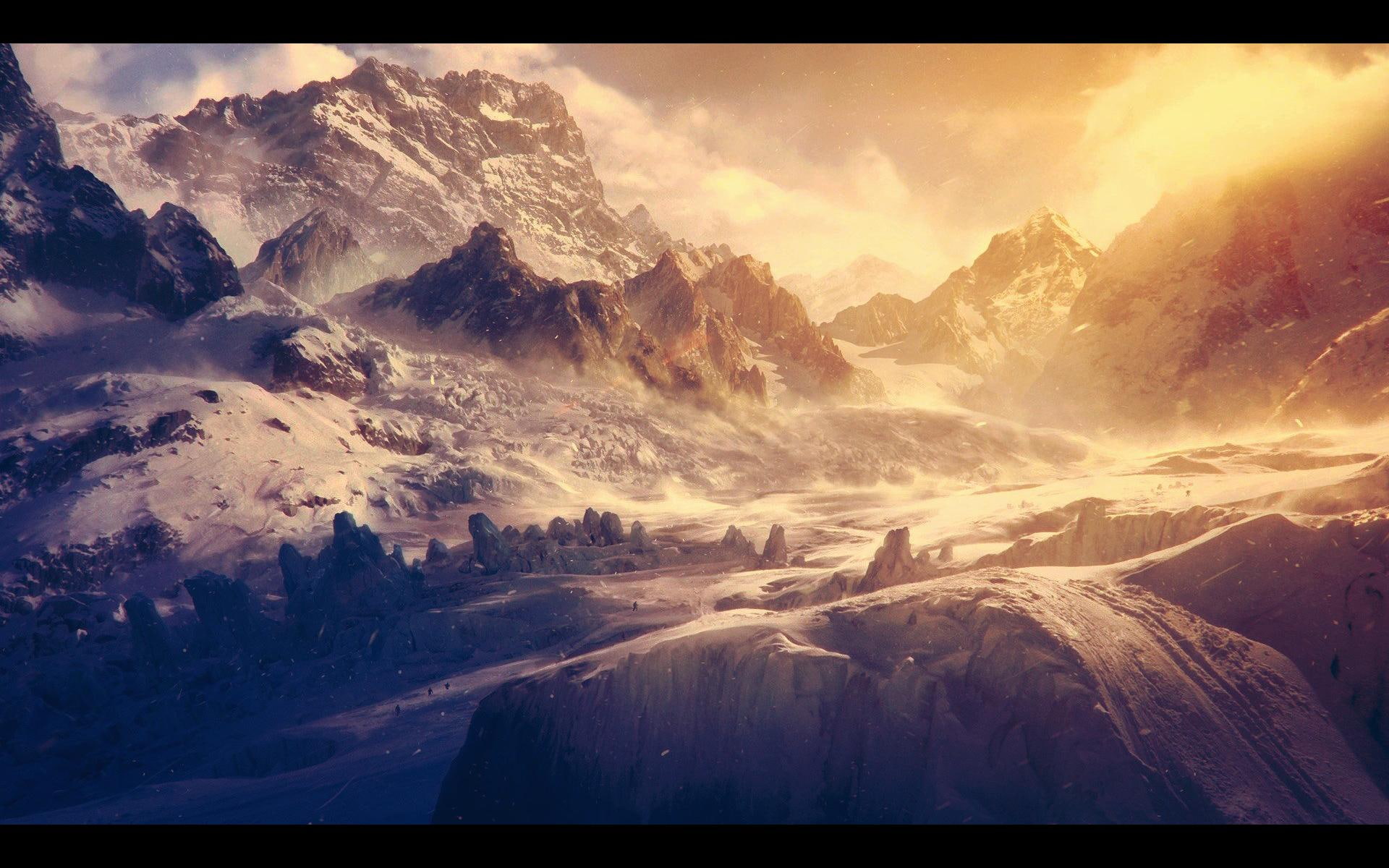 climbers, 1080P, alpine, snow, landscape, other art, HD Wallpaper