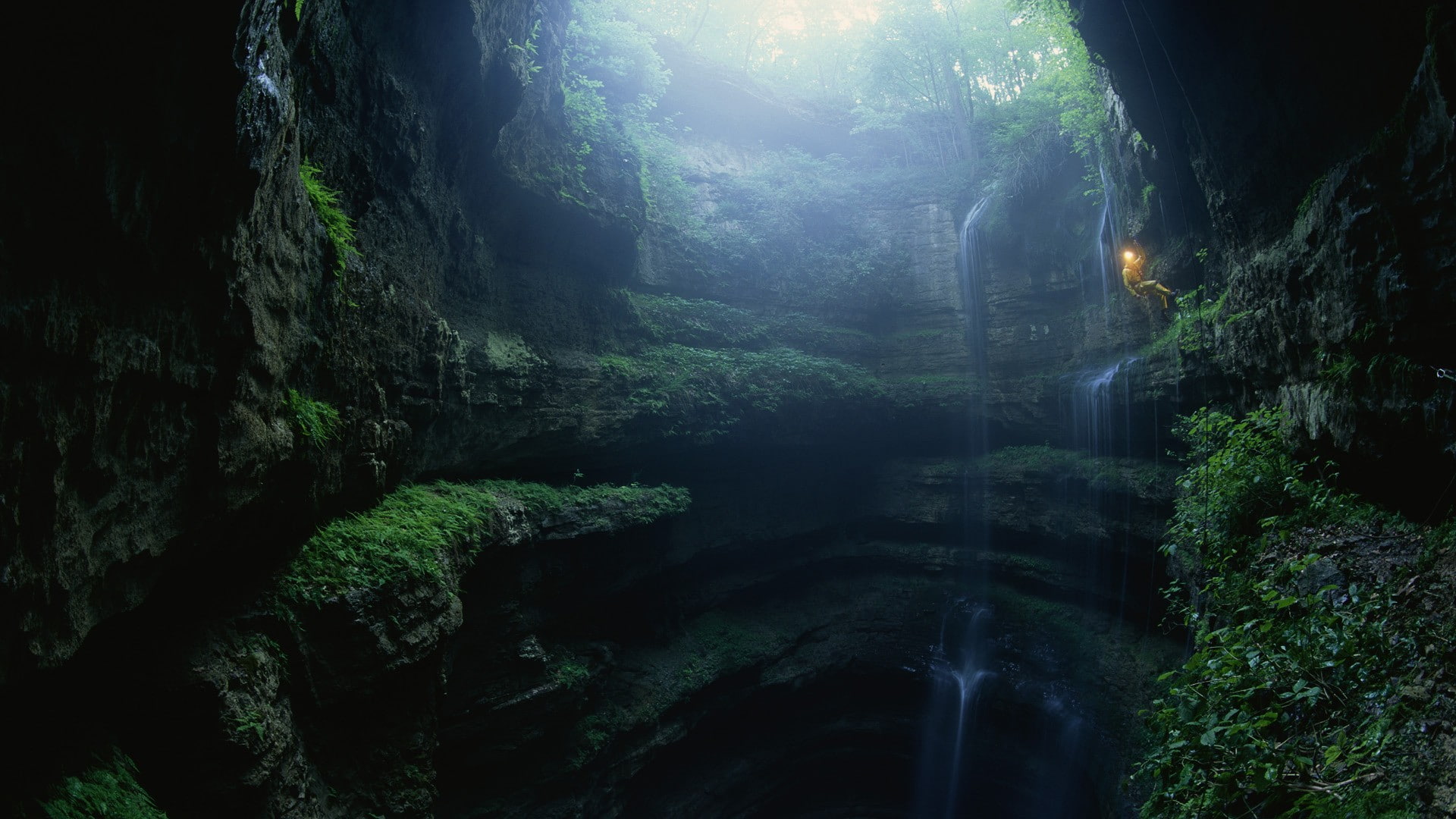 climber, hd, descend, nature, repel, canyon, 1080P, hole, cave, climb, HD Wallpaper