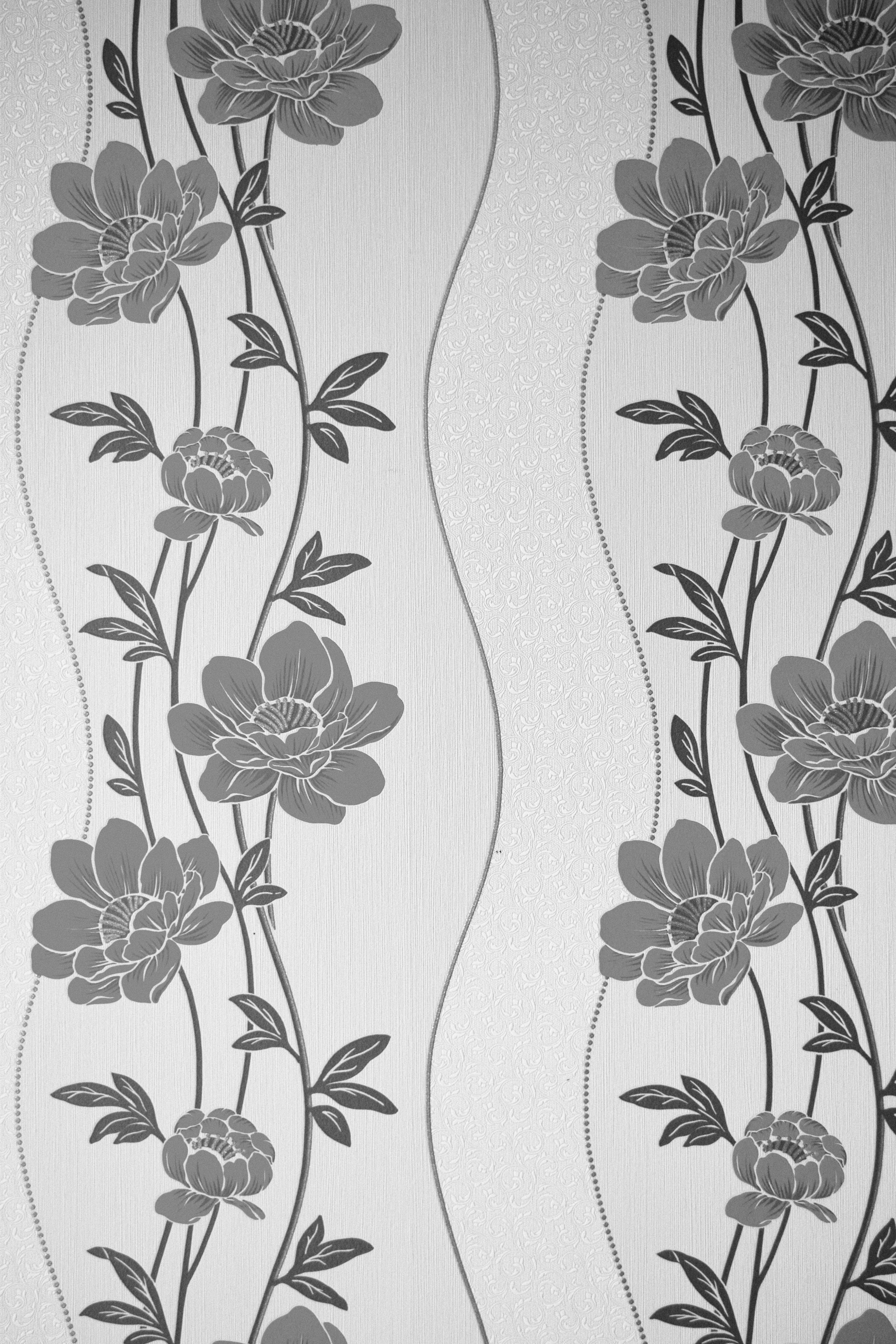black, gray, plant part, floral, white, creativity, texture, print, black and white, sketch, plant, nature, pattern, floral pattern, leaf, art and craft, Phone HD Wallpaper