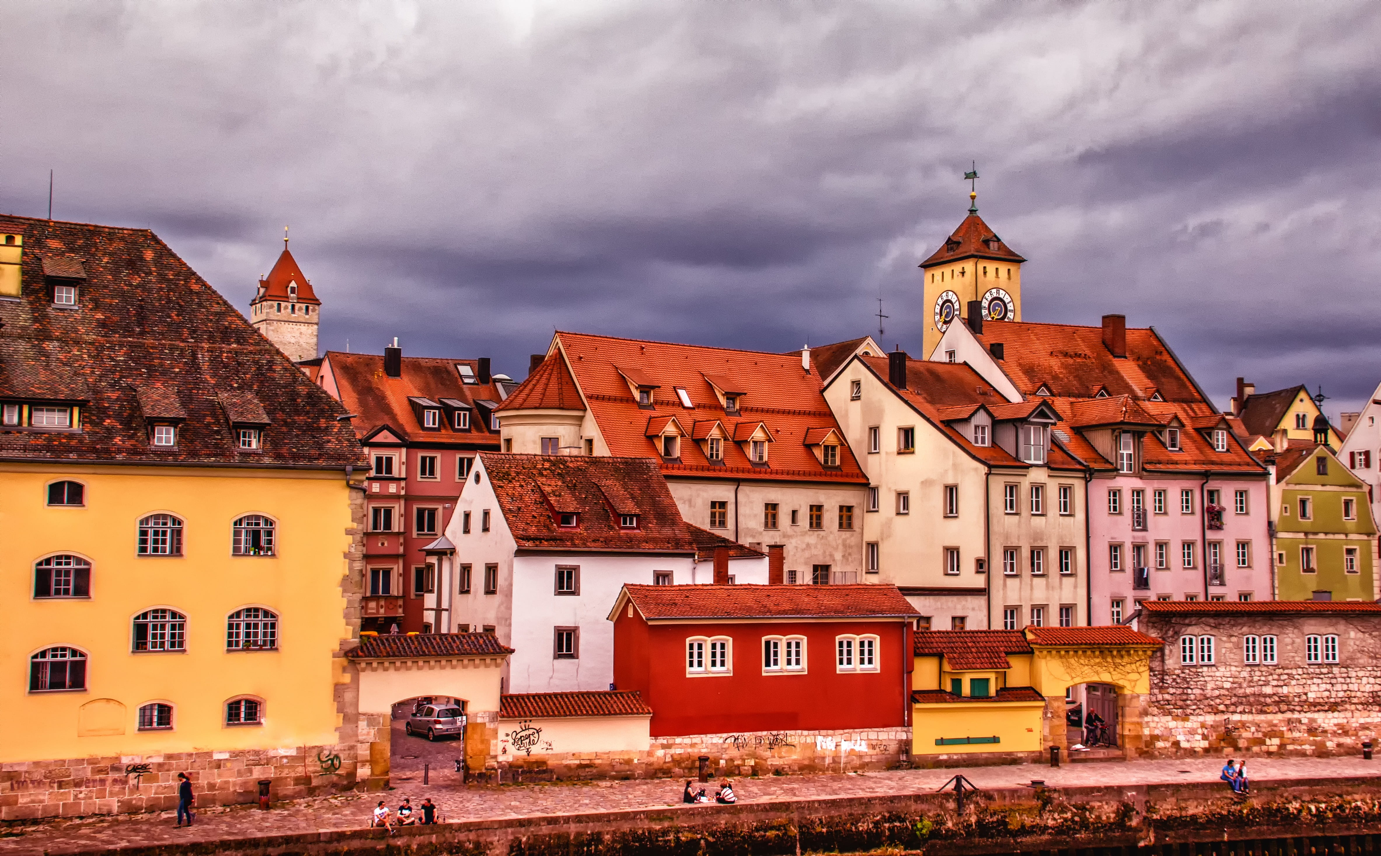 cityscape, row house, roof, day, orange, tower, houses, 4K, building, danube, town, colorful, no people, historically, summer, townscape, outdoors, germany, HD Wallpaper