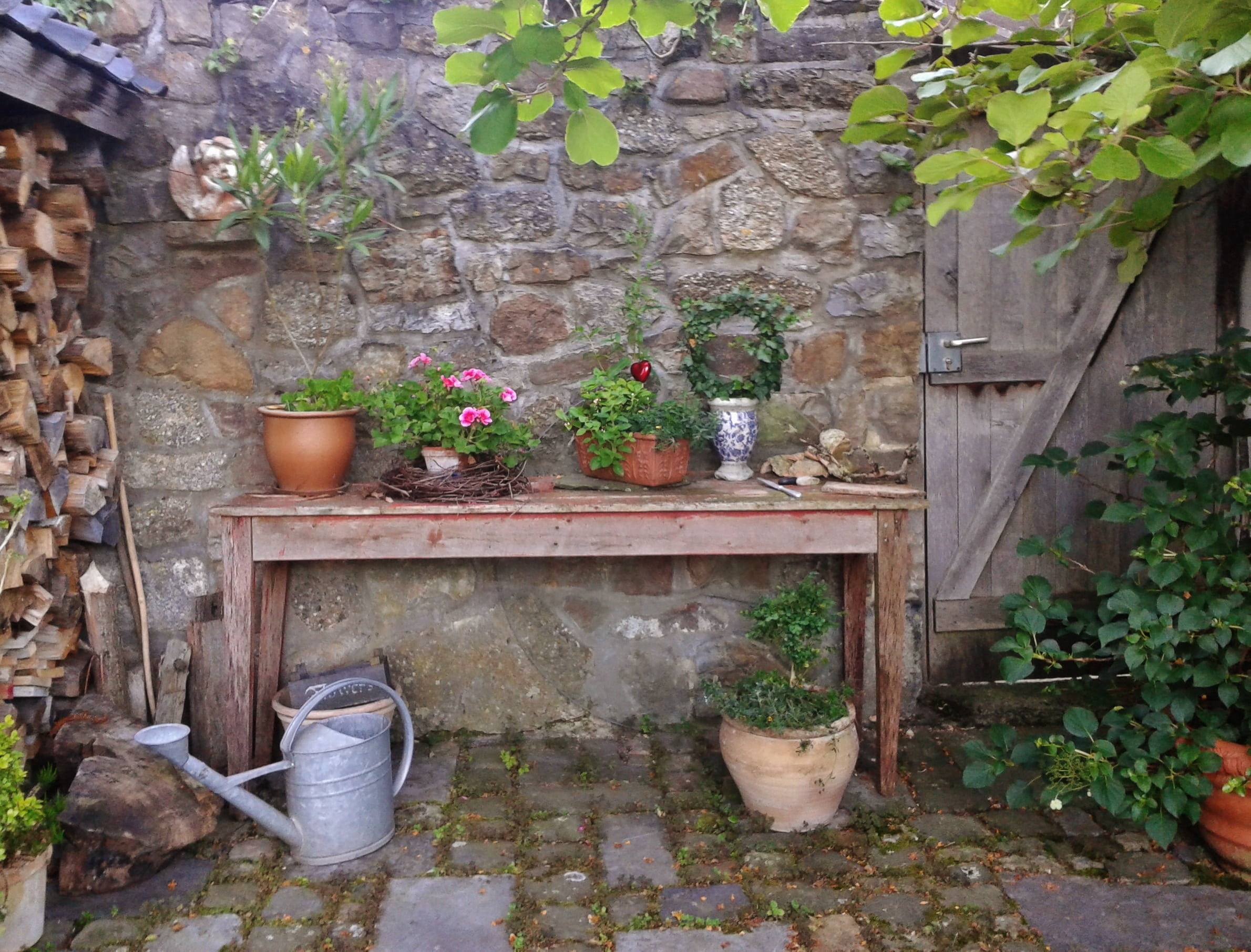 quarry stone, front or back yard, floor tiles, plant part, architecture, potted plant, flower, garden design, outdoors, plants, several, built structure, HD Wallpaper