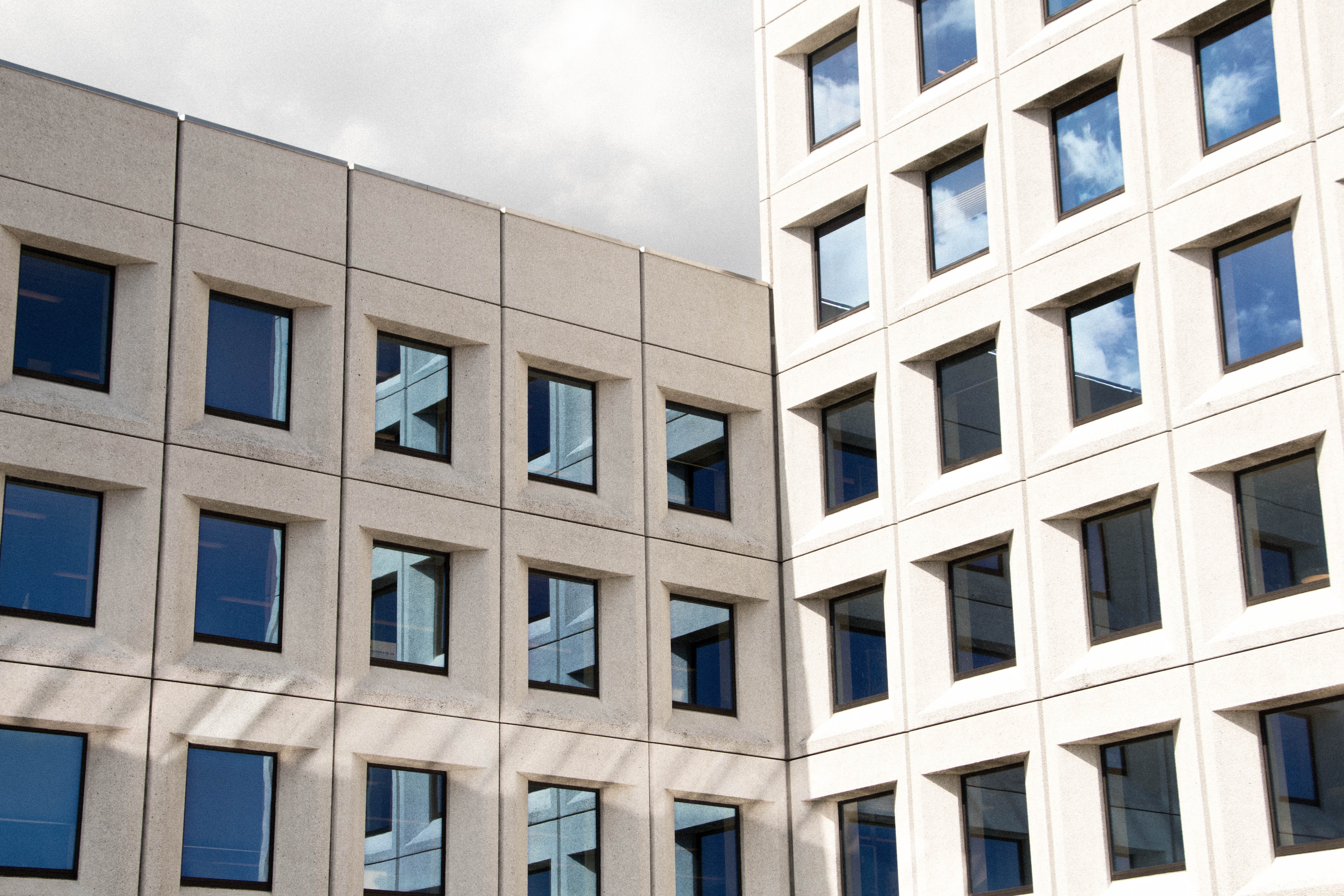 low angle view, space, flat, blue, housing, office building exterior, sky, 5K, home, city, empty, new, outdoors, wall, business, ground, interior, cloud - sky, HD Wallpaper