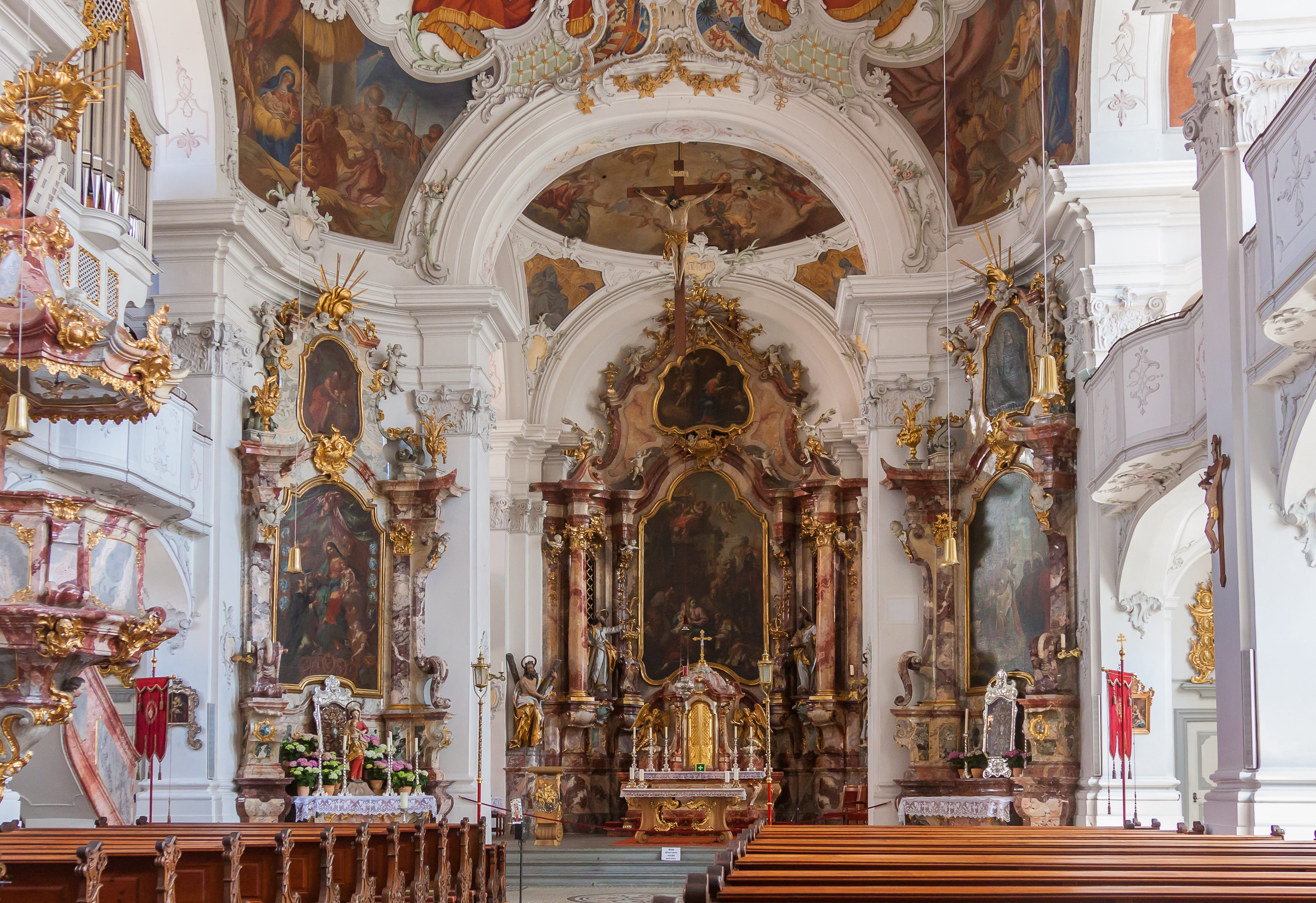 church, indoors, interior, cathedral, lake constance, ornate, belief, place of worship, building, the past, spirituality, baroque, arch, 4K, ceiling, pew, HD Wallpaper