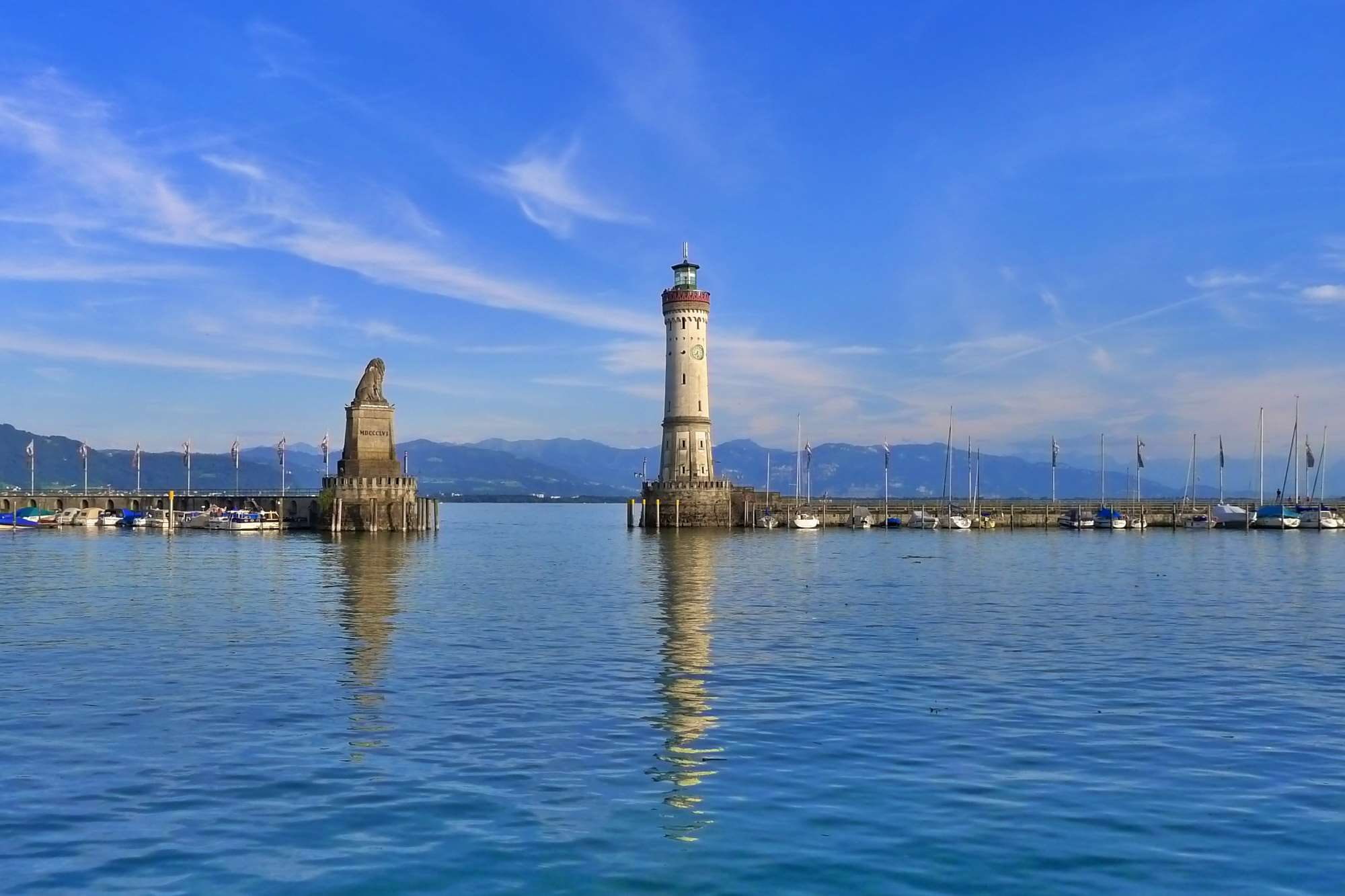 lighthouse, beacon, 1080P, holiday destination, sky, bay, tower, built structure, harbour entrance, water harbor, lake, outdoors, day, reflection, no people, HD Wallpaper