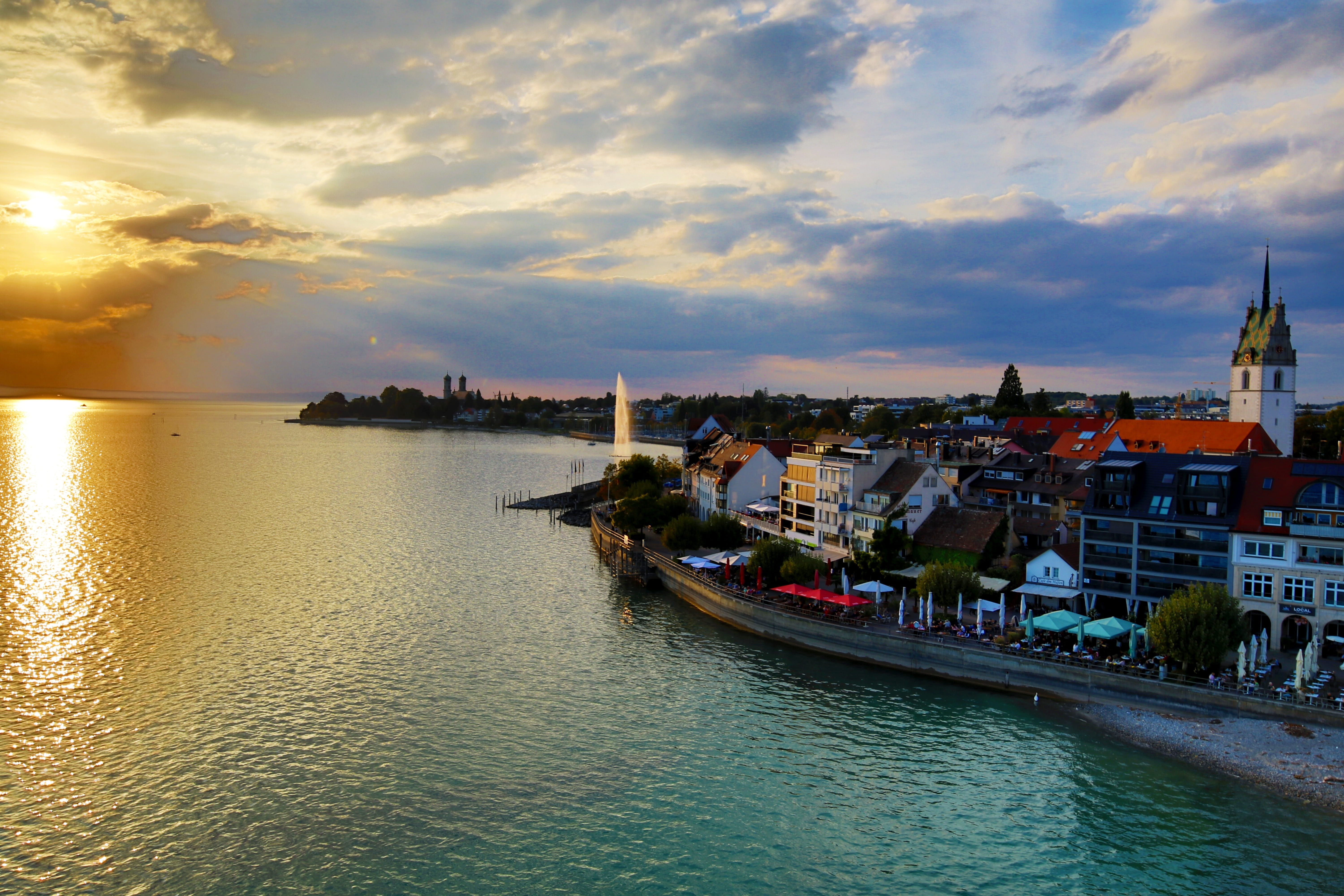 scenics - nature, transportation, cloud - sky, architecture, atmosphere, city, cityscape, 5K, residential district, sky, built structure, lake constance, HD Wallpaper