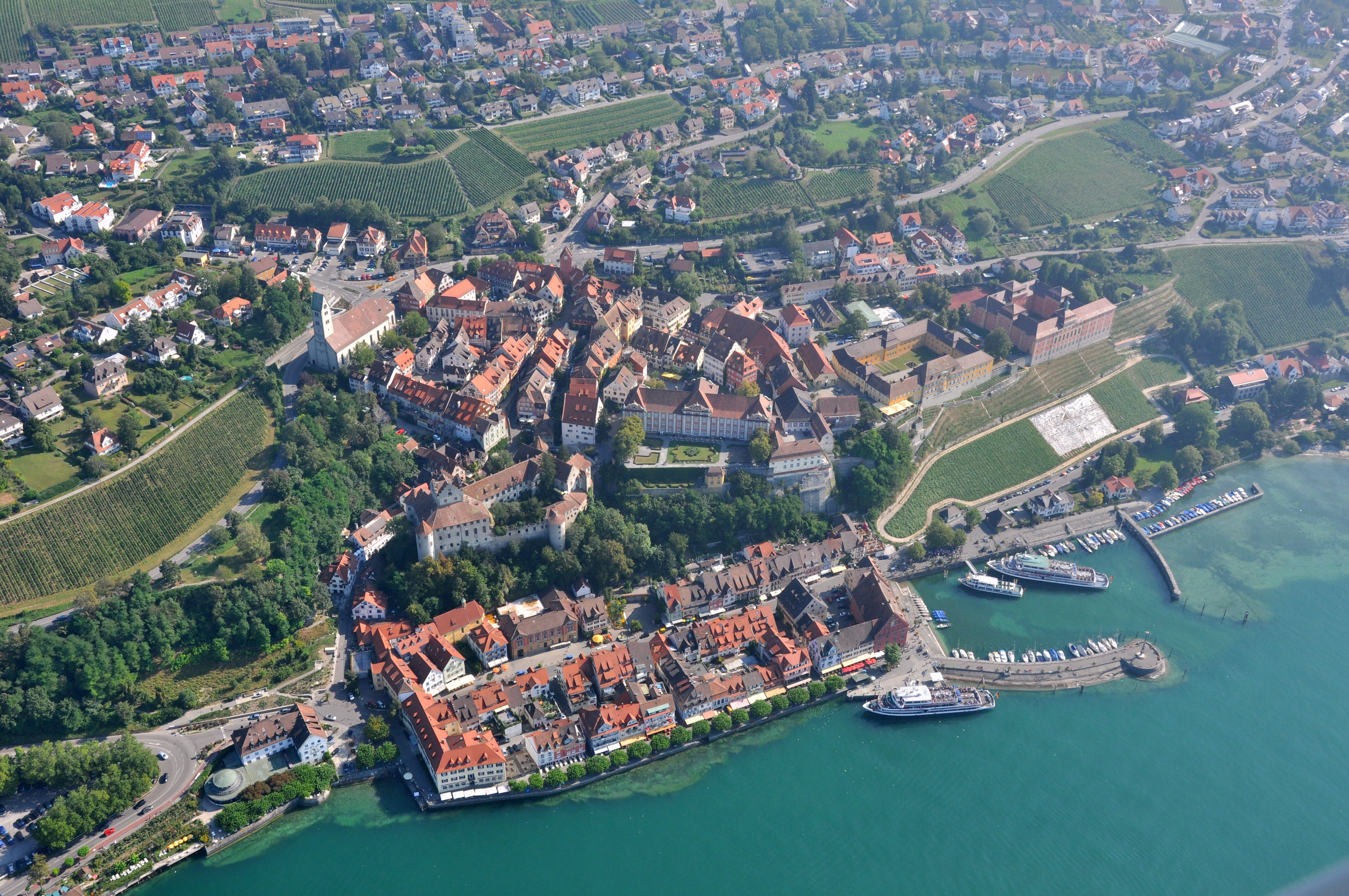 aerial view, port, 4K, architecture, residential district, water, nautical vessel, baden württemberg, lake constance, townscape, high angle view, building exterior, HD Wallpaper