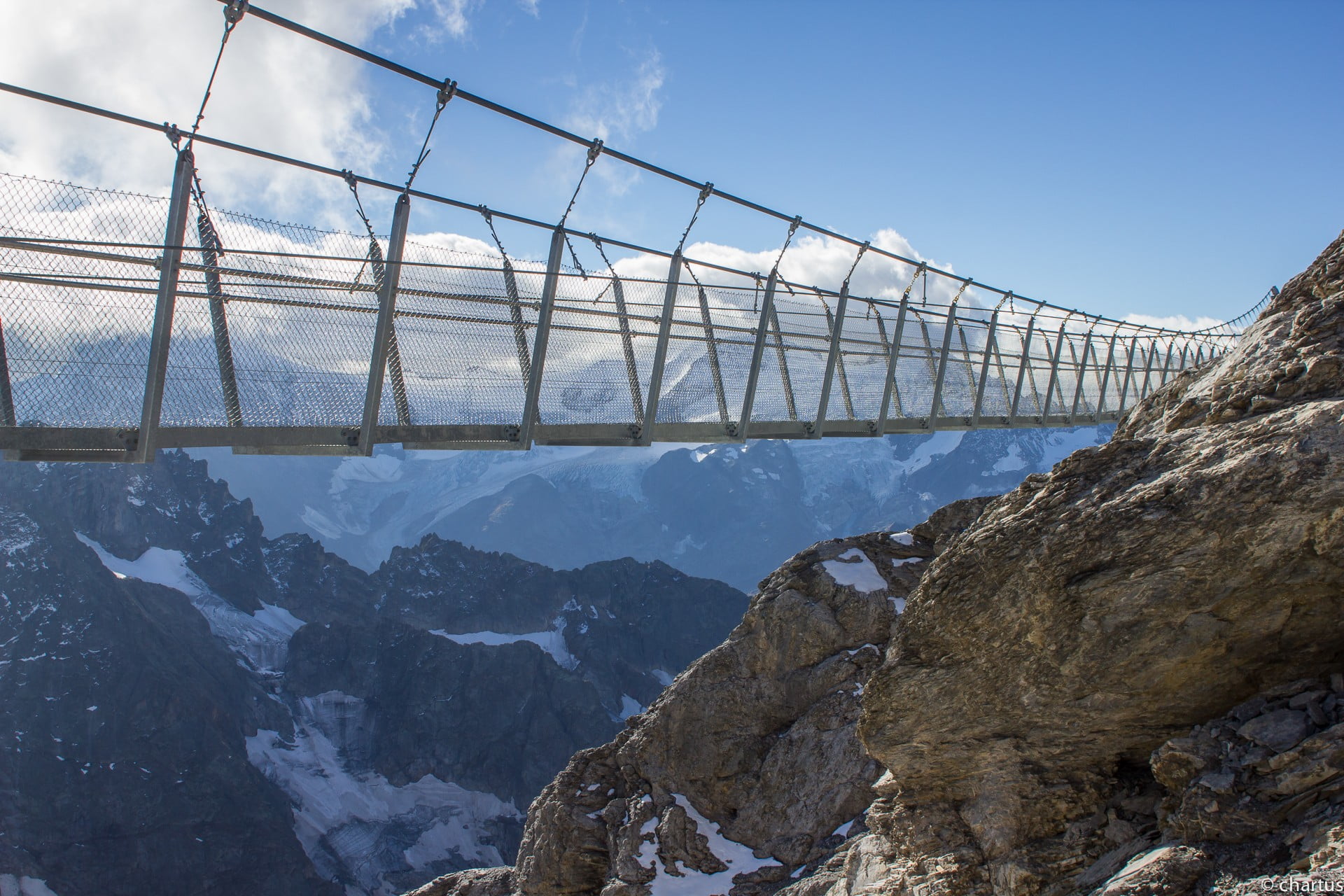 brown, bridge - man made structure, bridge, nature, mountains, outdoors, day, cold temperature, rock, snowcapped mountain, mountain range, landscape, scenics - nature, HD Wallpaper