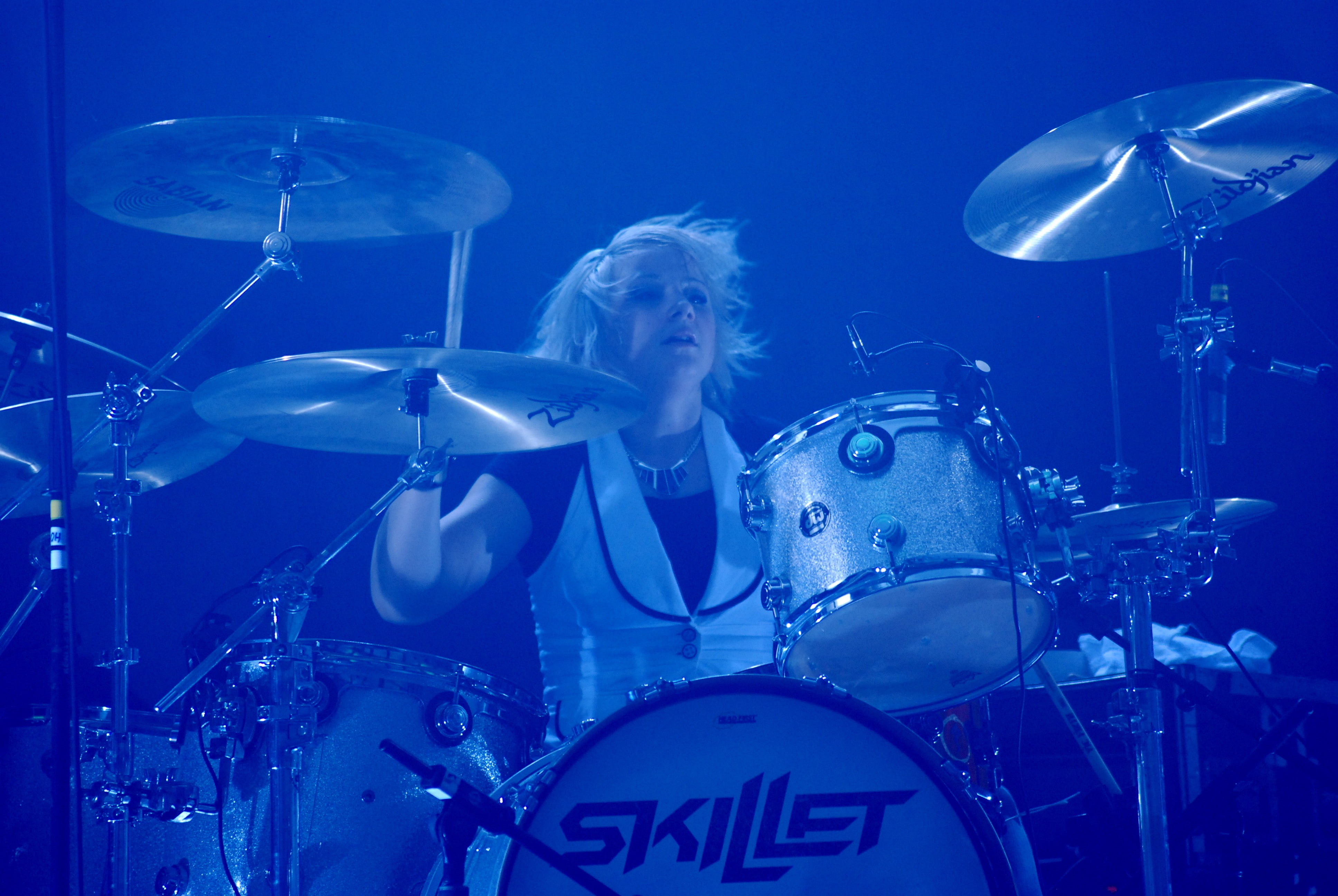 Skillet (band), Drummer, women, drum kit, stage, adult, indoors, percussion instrument, drum - percussion instrument, artist, 4K, musical equipment, enjoyment, HD Wallpaper