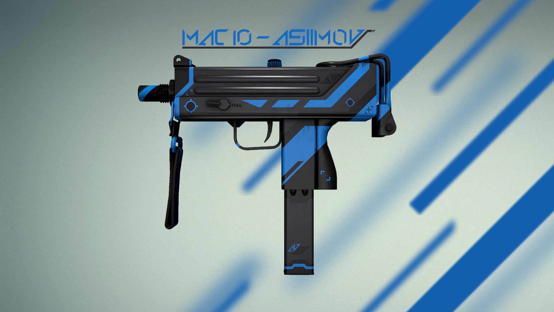 black, Counter Strike, Asiimov, text, still life, Valve, blue, shadow, Workshop, colored background, CS:GO, indoors, seat, wall - building feature, no People, HD Wallpaper
