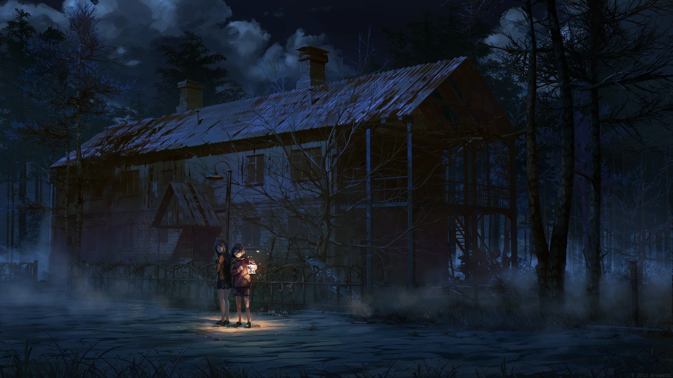 ArseniXC, night, 1080P, anime girls, anime, lantern, digital art, HD Wallpaper