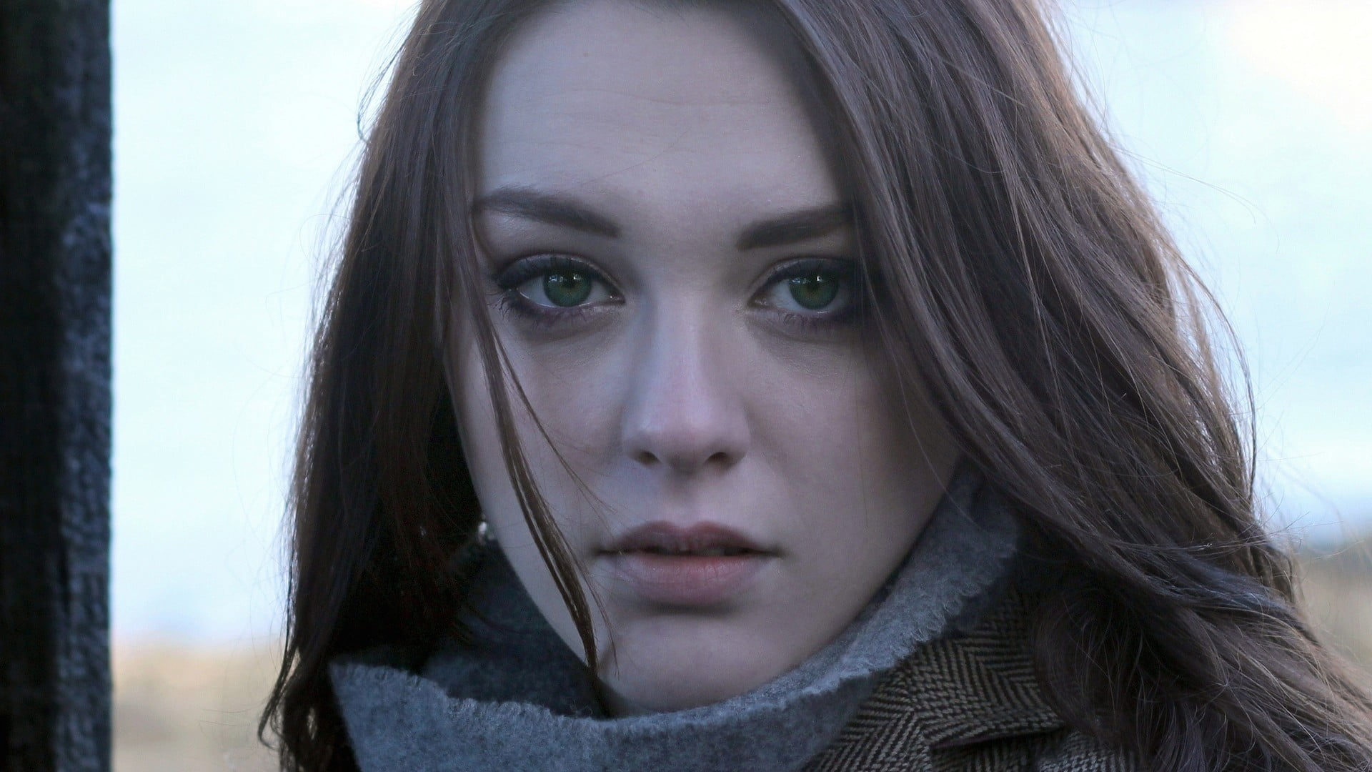 face, headshot, young adult, long hair, sadness, looking, looking at camera, coats, one person, close-up, model, hairstyle, hood - clothing, brunette, women, HD Wallpaper