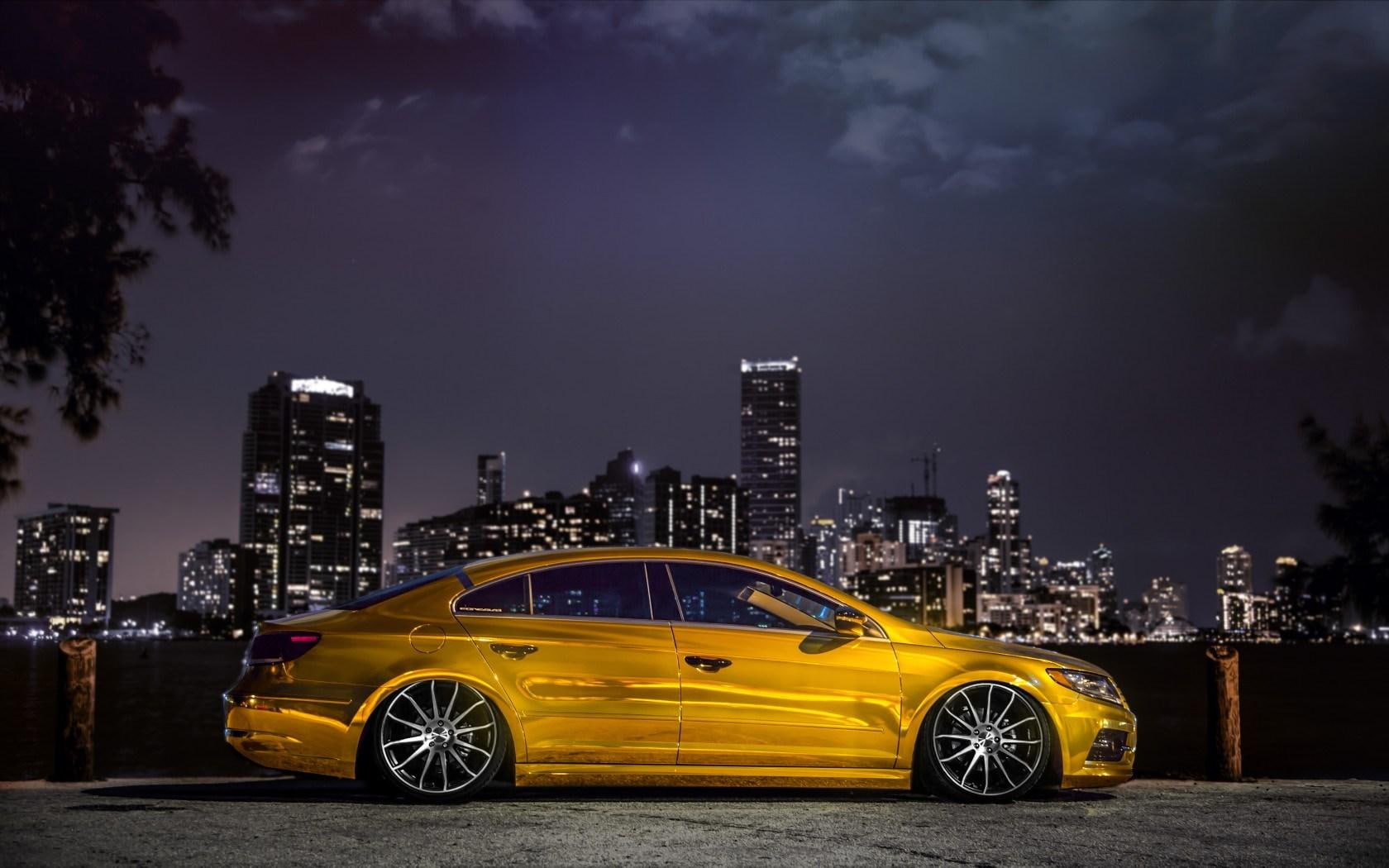 side, volkswagen, car, passat, cc, gold, 720P, tuning, HD Wallpaper