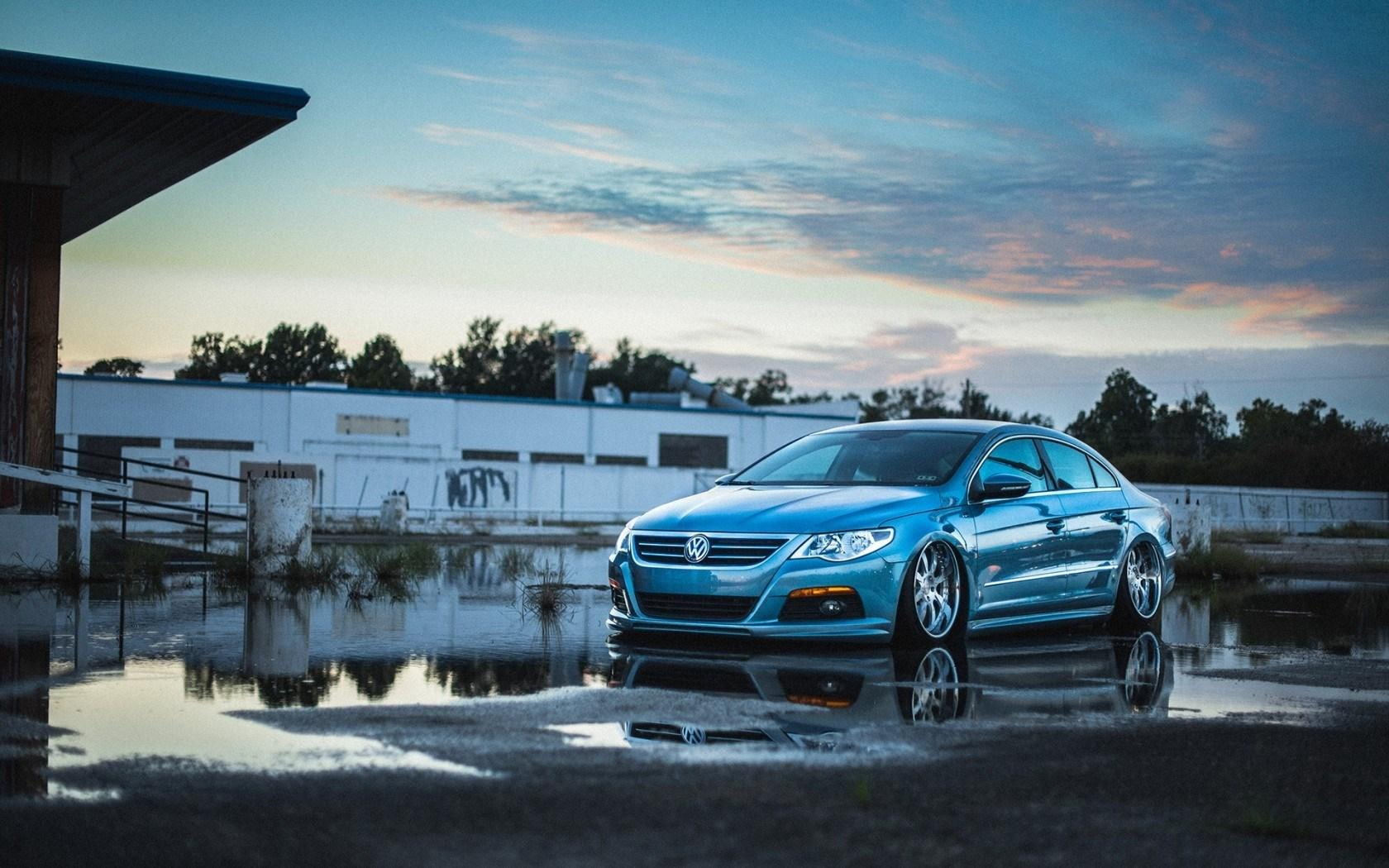 wheels, car, blue, sedan, passat, 720P, volkswagen, tuning, cc, HD Wallpaper