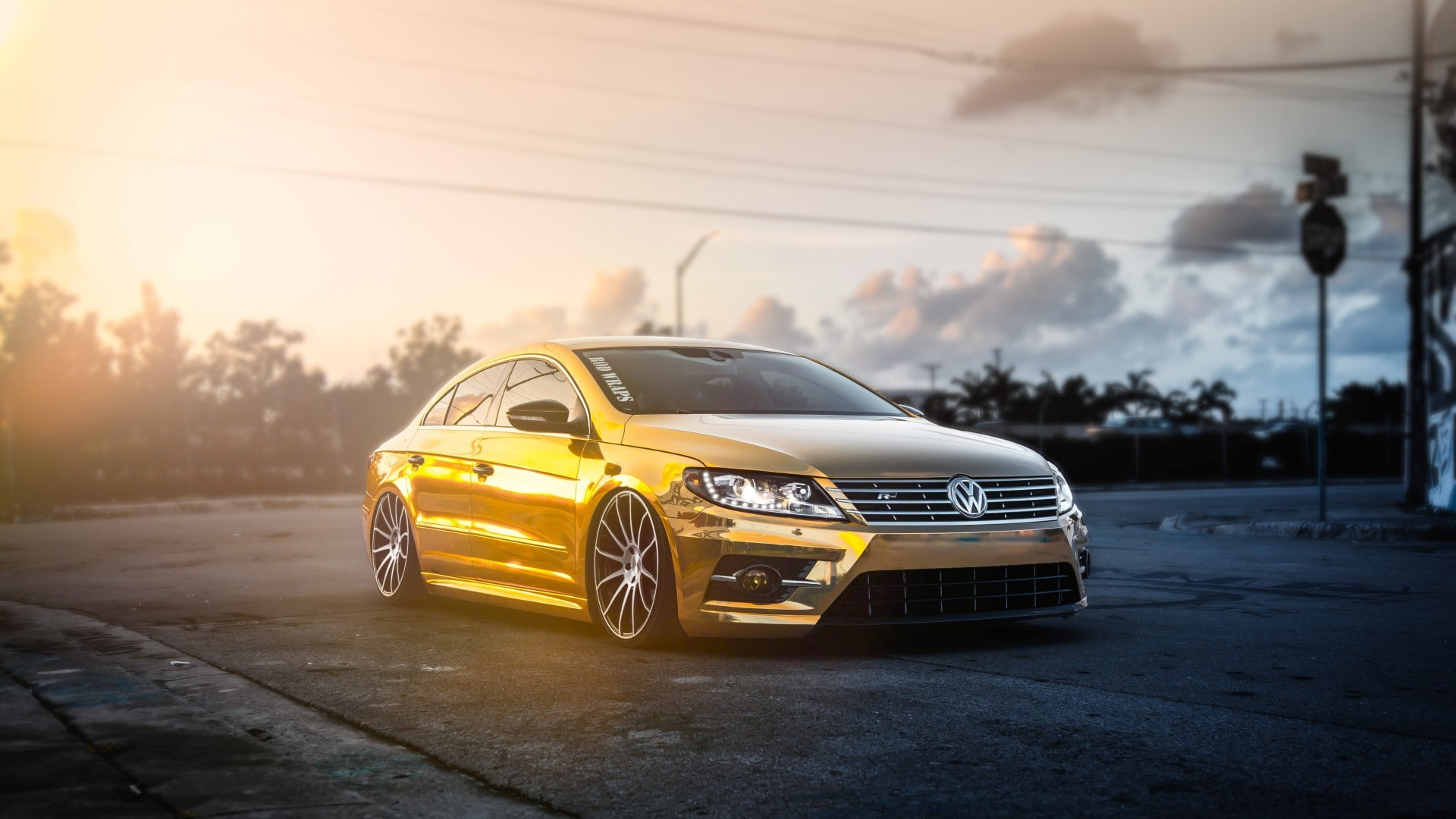 sun, gold, sun rays, 1080P, car, volkswagen, rays, cc, passat, HD Wallpaper