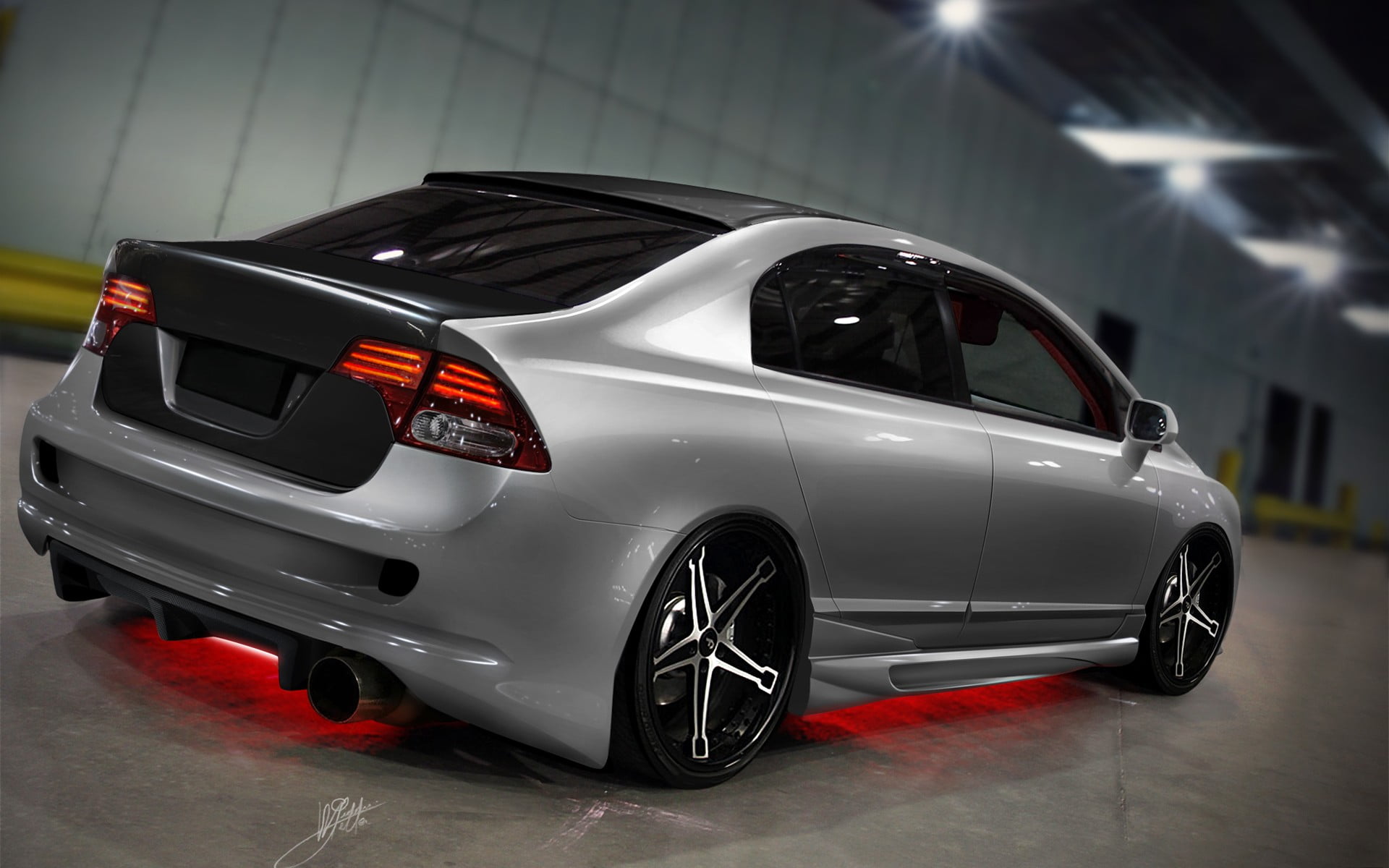 neon, speed, sedan, white color, tuning, civic, honda, street, luxury, modern, car, wheel, 1080P, transportation, red, focus on foreground, Honda Civic, HD Wallpaper