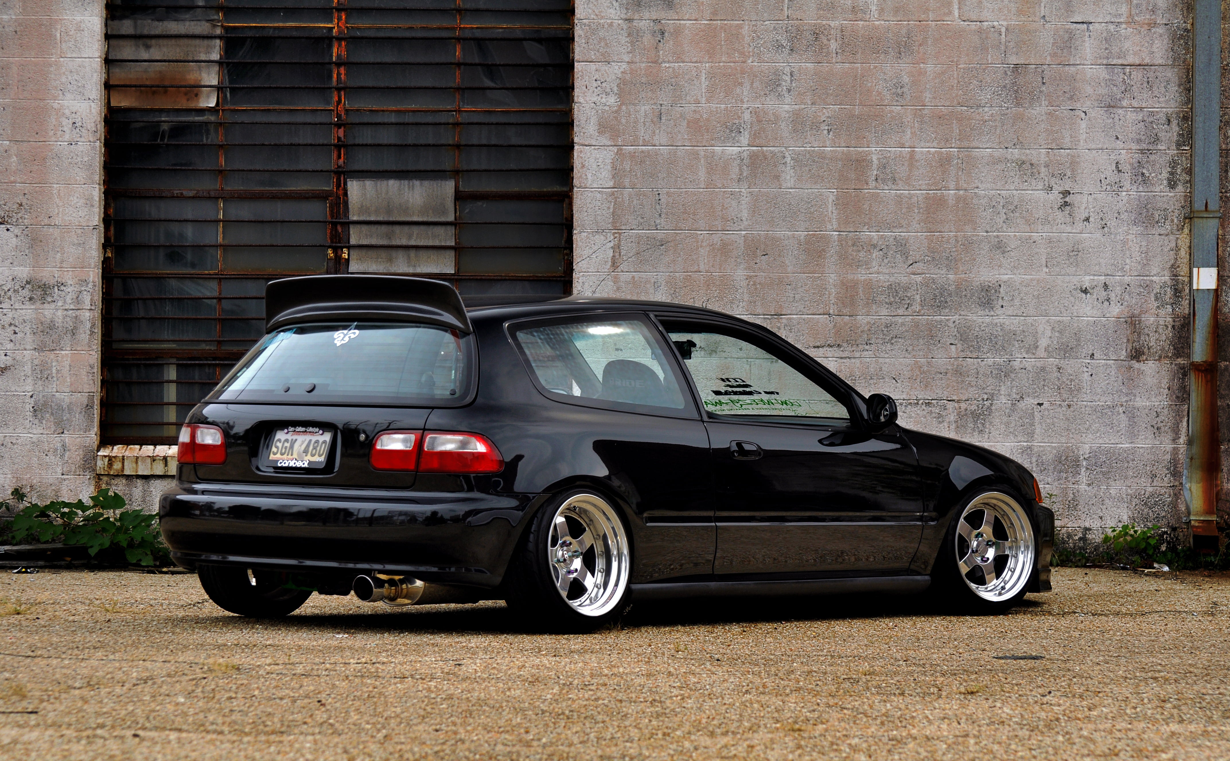urban Scene, germany, exhibition, luxury, Civic, retro Styled, Honda, garage, outdoors, parking Lot, chrome, tire, classic, hatchback, Low, sedan, stationary, HD Wallpaper