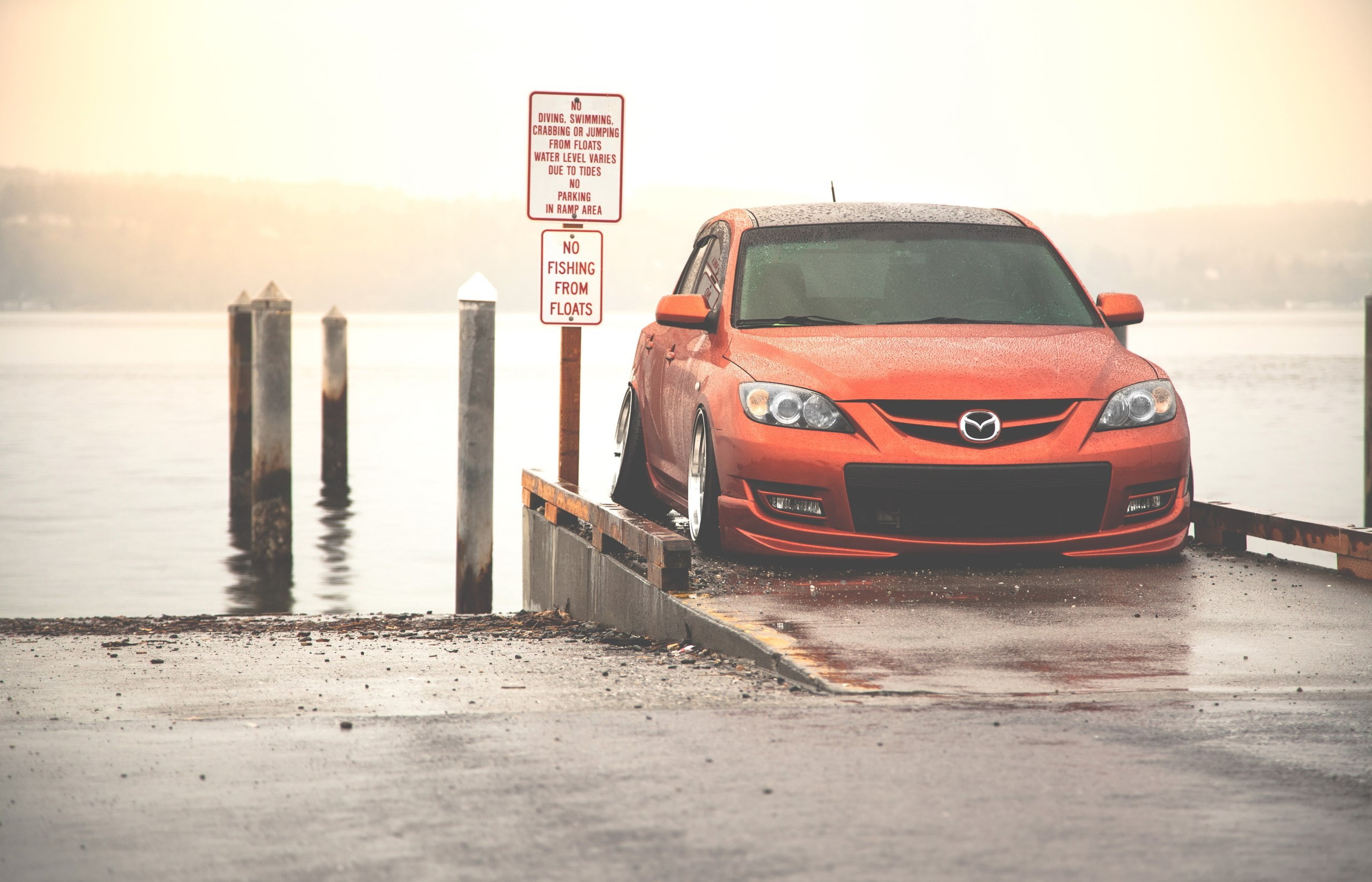 day, road, red, car, communication, river, water, mazda, driving, travel, 2K, wet, ontario - Canada, reflection, front view, mode of Transport, summer, HD Wallpaper