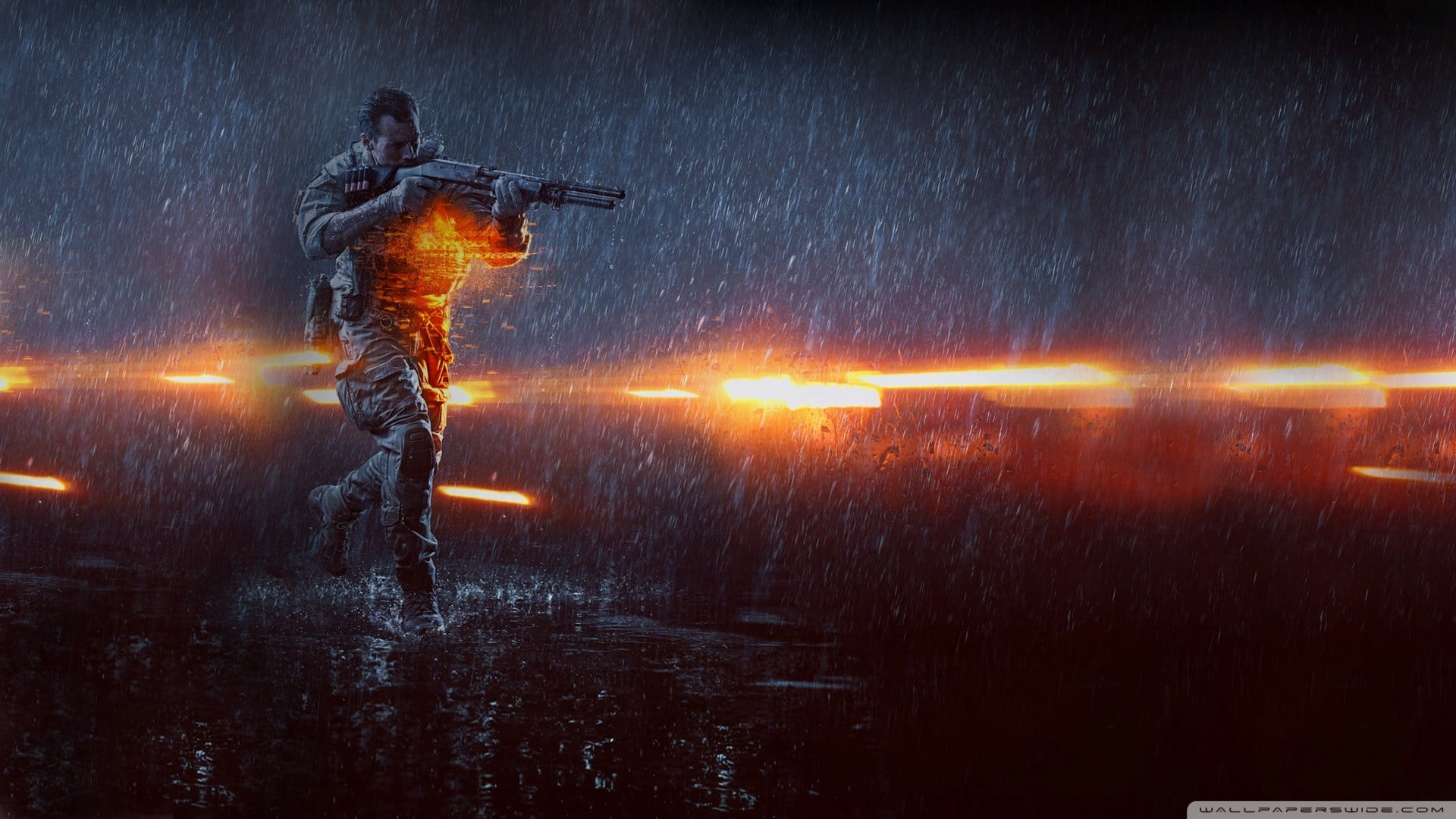 one person, gun, weapon, 1080P, military, full length, warning sign, security, video games, standing, poster, Battefield 4, nature, communication, night, HD Wallpaper