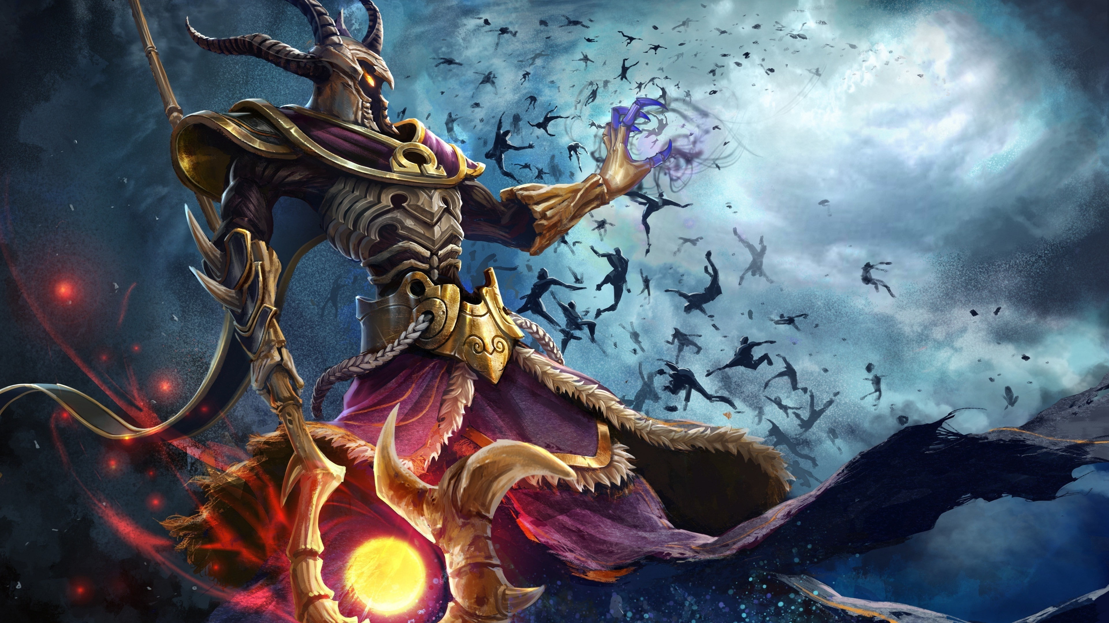 digital art fantasy art painting men warrior smite hades video games guards magician yellow eyes spear greek horns, architecture, angel, spirituality, water, HD Wallpaper