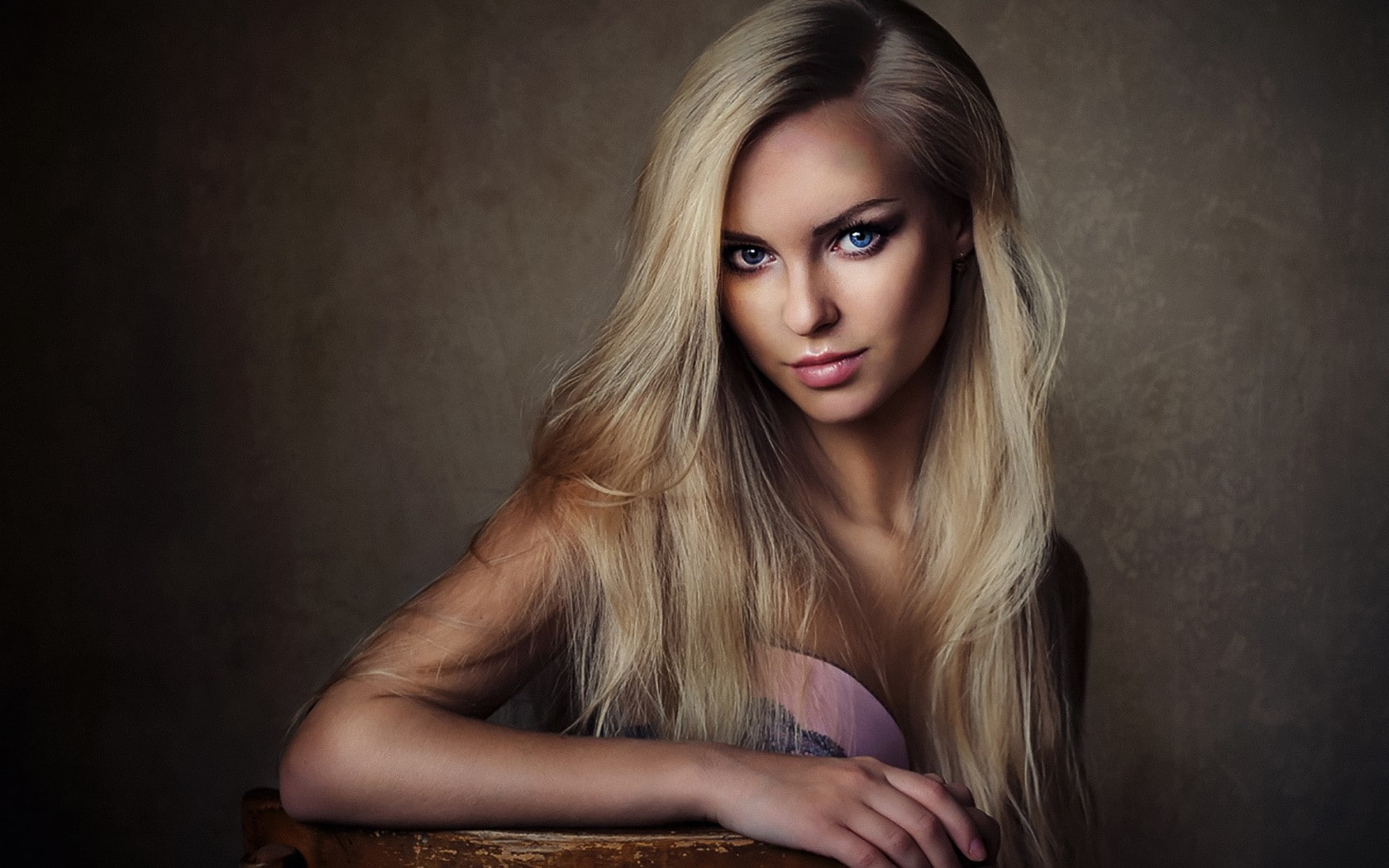 simple background, model, blue eyes, blonde, women, looking at viewer, Victoria Pichkurova, 720P, Sean Archer, long hair, HD Wallpaper