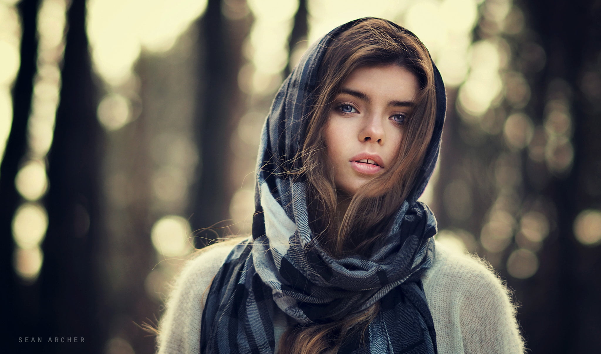 one person, depth of field, outdoors, face, hairstyle, clothing, winter, portrait, headshot, beauty, forest, hood - clothing, adult, young adult, Sean Archer, HD Wallpaper