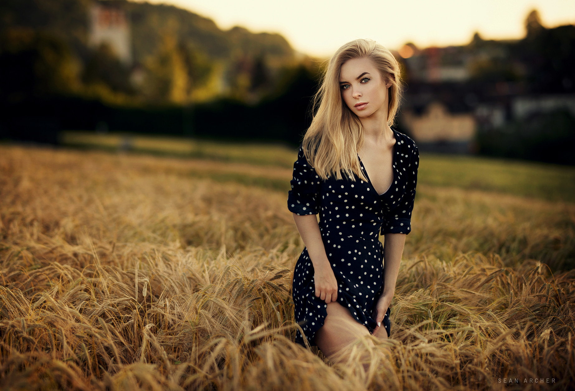 hair, one person, young women, outdoors, sky, blonde, beautiful people, selective focus, polka dots, women outdoors, 720P, young adult, Sean Archer, contemplation, HD Wallpaper