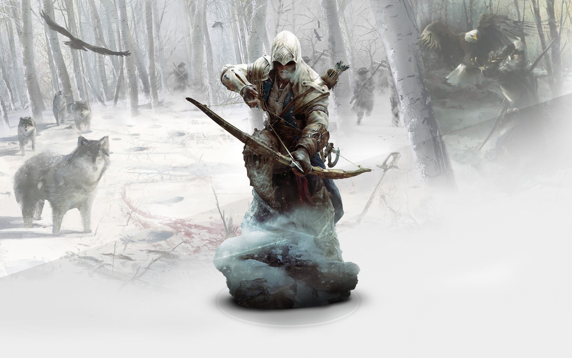 real people, smoke - physical structure, Connor Kenway, day, full length, plant, Assassins Creed III, winter, human representation, nature, sculpture, Assassins Creed, HD Wallpaper