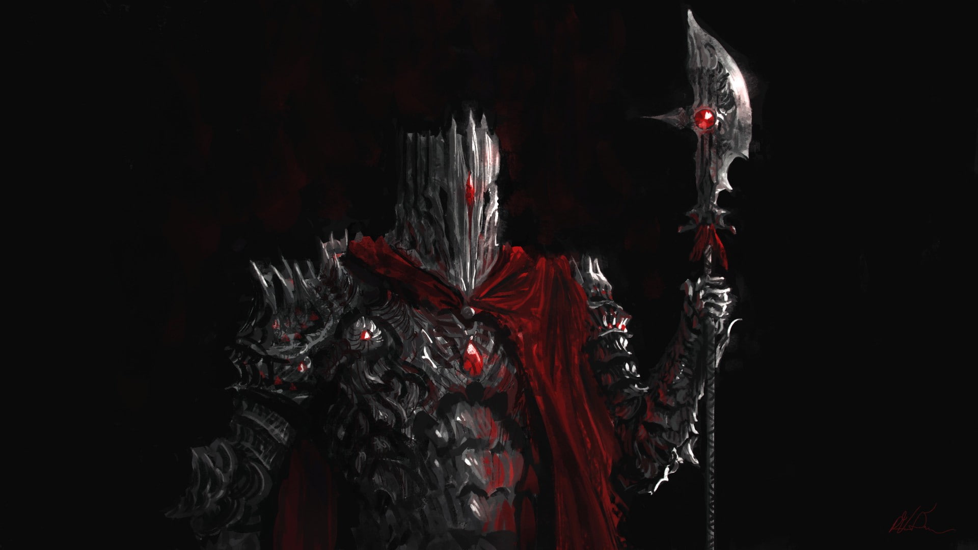 copy space, illuminated, studio shot, dark fantasy, demon, abstract, 1080P, axes, digital art, fantasy art, event, smoke - physical structure, black color, HD Wallpaper