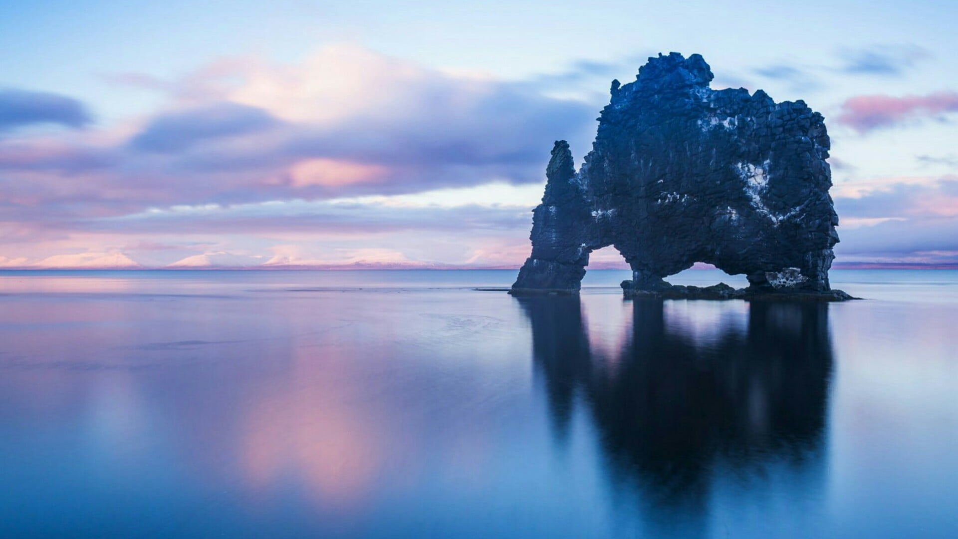 tranquility, cloud - sky, hvitserkur, idyllic, water, horizon over water, calm, vatnsnes peninsula, reflection, rock formation, morning, scenics - nature, HD Wallpaper