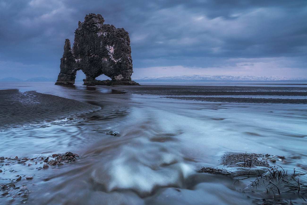 sea, water, beach, dusk, evening, lapse, photo, 720P, landscape, long exposure, daytime, basalt, Hvitserkur, time, waves, sea stack, Coastal, Giants, rover, HD Wallpaper
