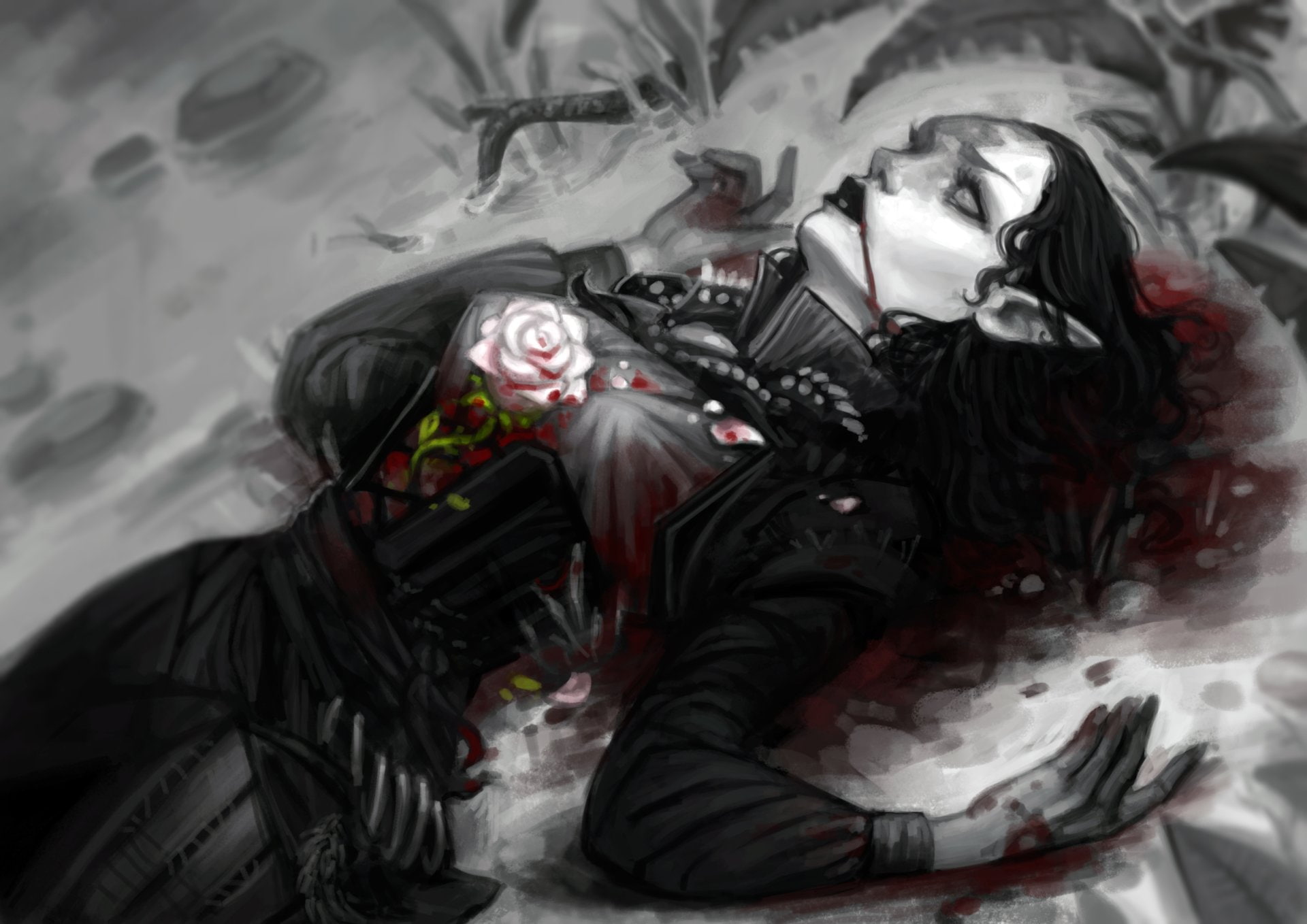 Elf, Black Hair, The Witcher, 1080P, Blood, Girl, HD Wallpaper