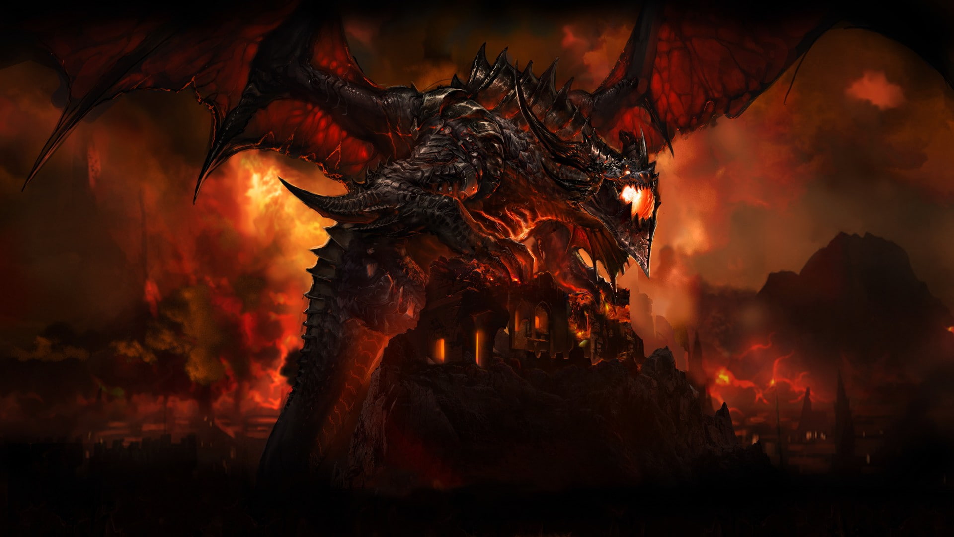 world, video, x, art, warcraft, games, cataclysm, Fire, dragons, hd, 1080P, destruction, HD Wallpaper