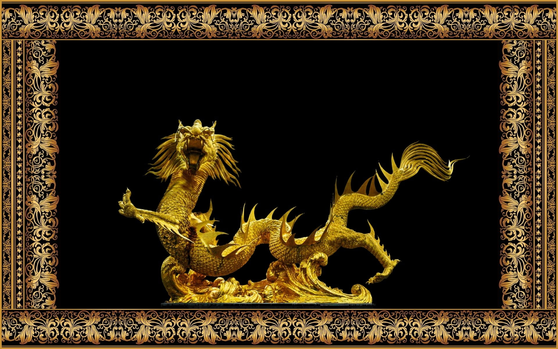 dragon, creativity, indoors, craft, 1080P, studio shot, black background, animal representation, sculpture, copy space, animal, no people, antique, design, HD Wallpaper