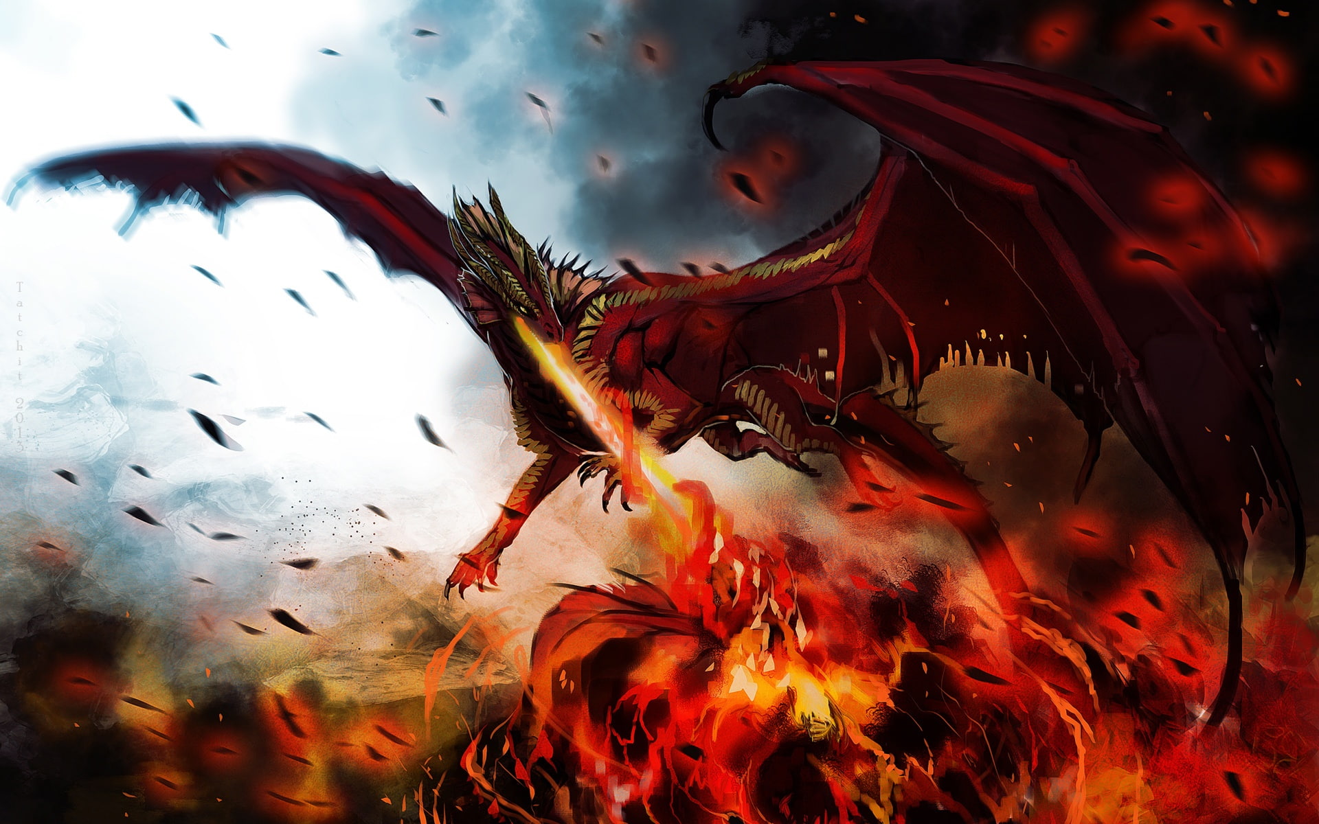 Painting, Art, Dragon, 1080P, Wings, Monster, Fire, HD Wallpaper