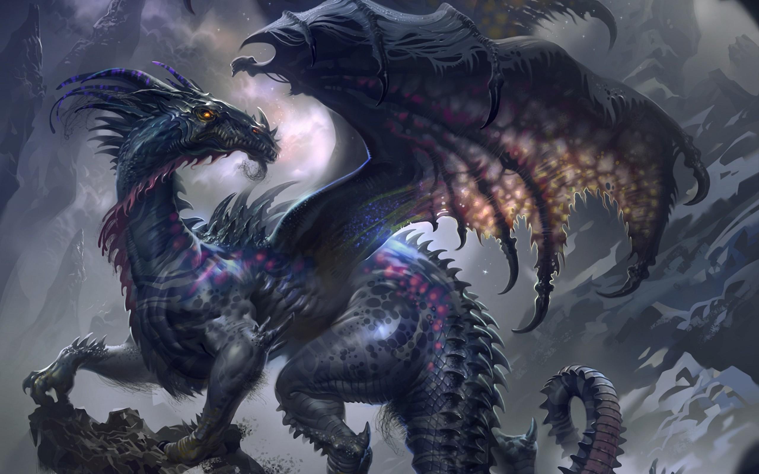dragon, repitle, wings, 3d and abstract, 2K, mystical, HD Wallpaper