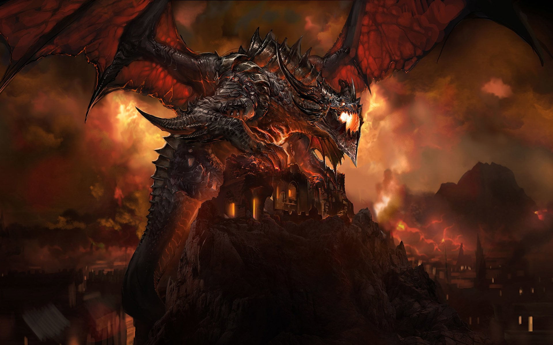orange color, campfire, forest, dark, 1080P, glowing, sign, bonfire, motion, warning sign, outdoors, cloud - sky, Sky, World Of Warcraft, Dragon, HD Wallpaper