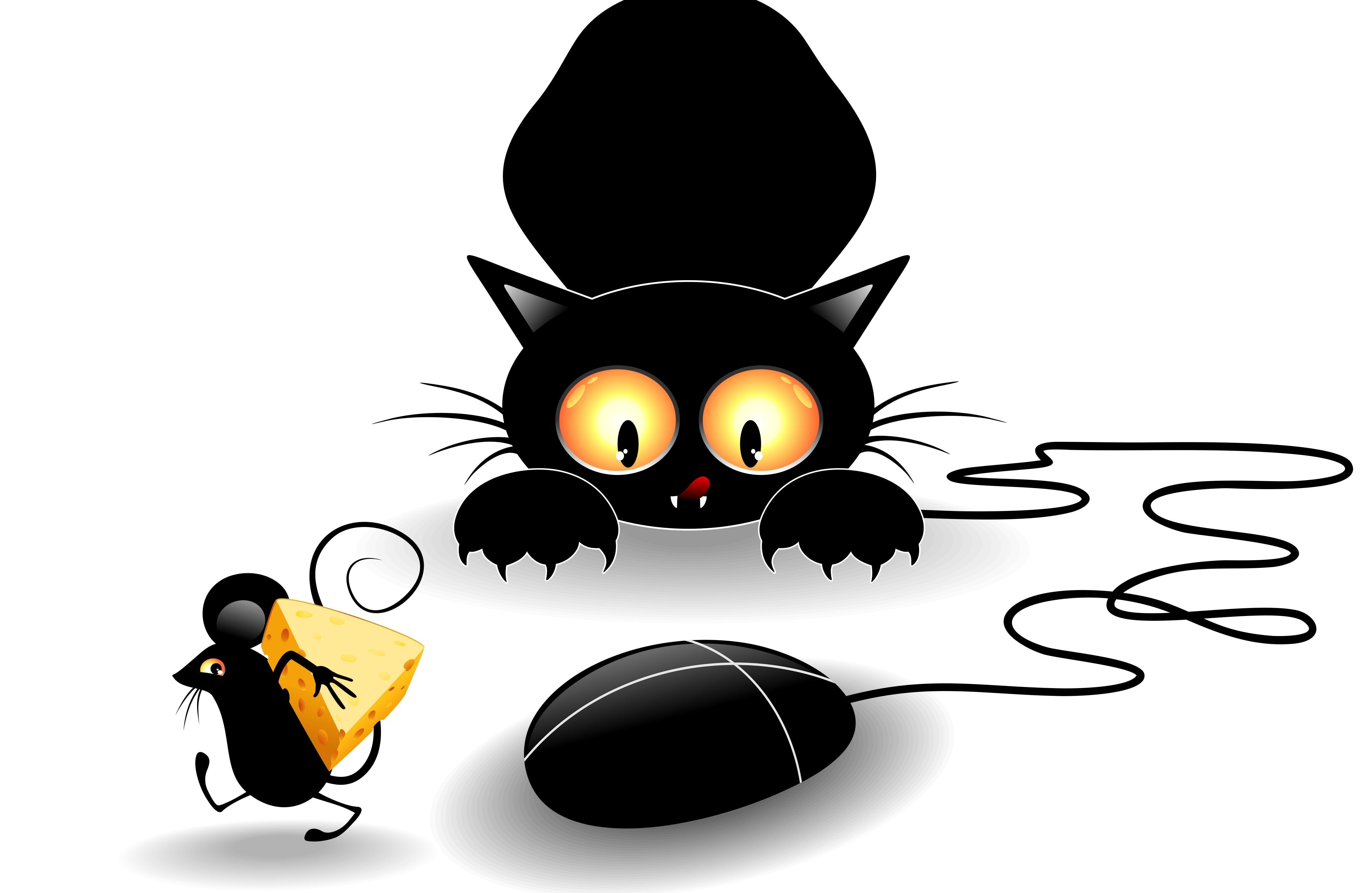 animal, cut out, vector, look, claws, halloween, cheese, 5K, communication, black, paws, copy space, mouse, still life, white background, animal representation, HD Wallpaper