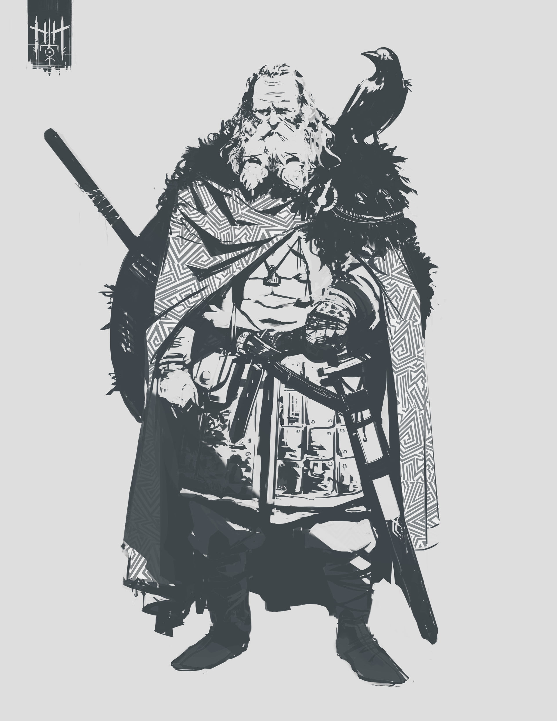 concept art, 1080P, sword, viking, Nordic, crow, digital, men, Valentin Demchenko, Phone HD Wallpaper