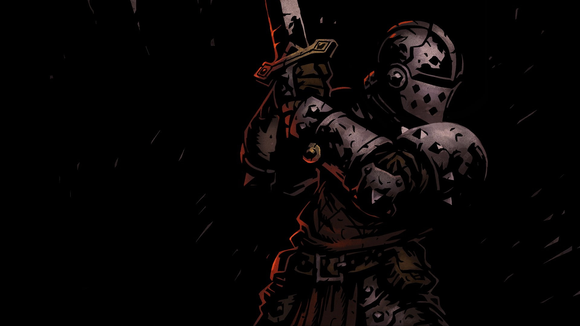 holding, night, 1080P, video games, dark, three quarter length, weapon, art and craft, men, Darkest Dungeon, knight, copy space, human representation, HD Wallpaper