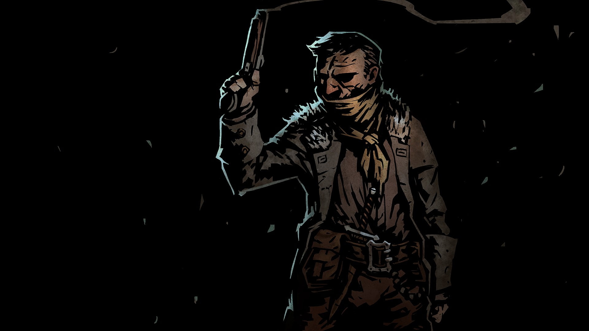 1080P, black background, Highwayman, night, video games, copy space, scarf, Darkest Dungeon, standing, indoors, males, men, front view, studio shot, young adult, HD Wallpaper