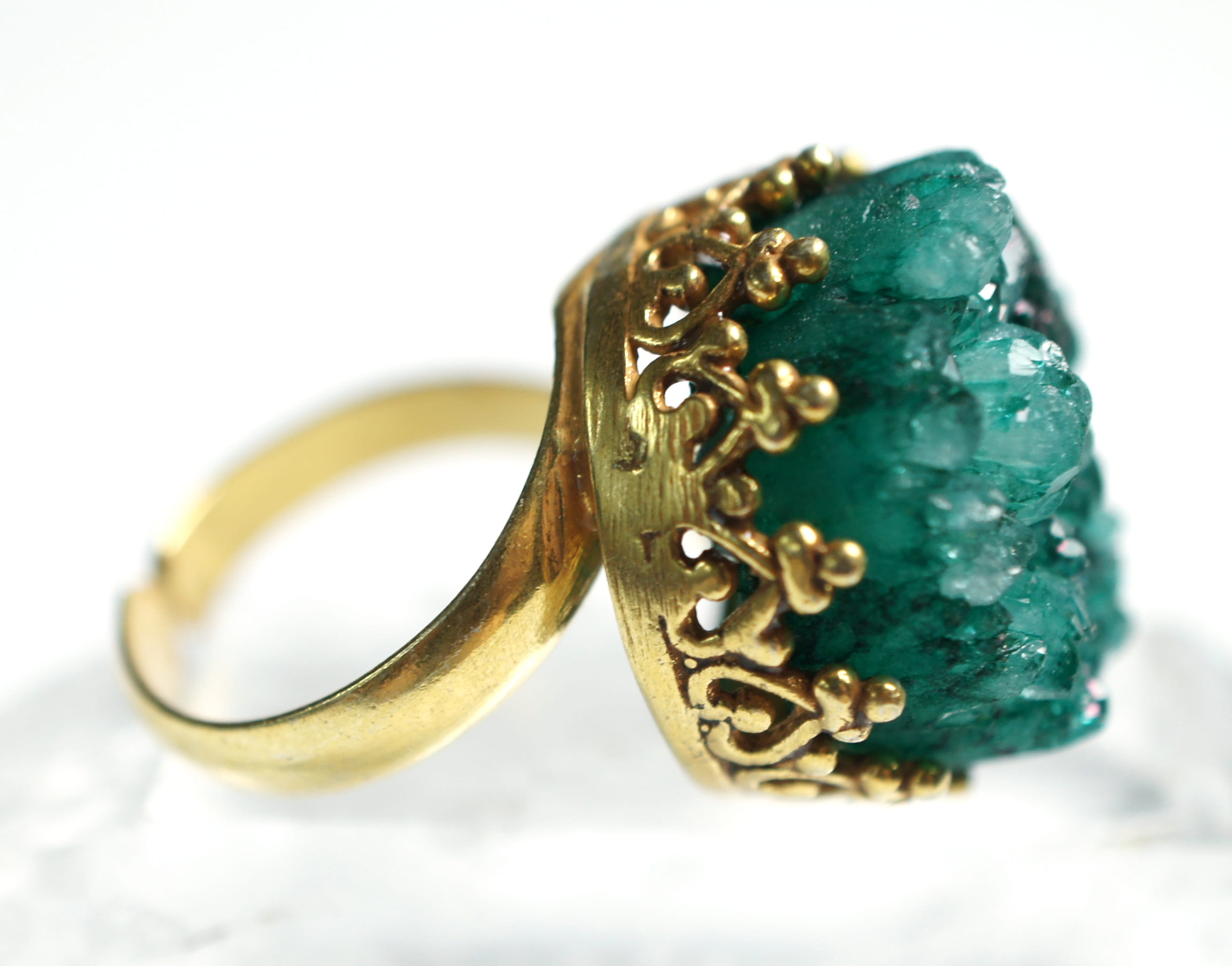 personal accessory, ornate, green, druzy, jewelry, colored, ring, closeup, selective focus, gem, quartz, 2K, white background, fashion, semi-precious gem, HD Wallpaper