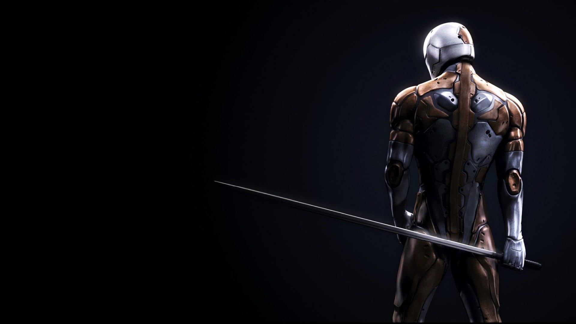 helmet, rear view, gray fox character metal gear solid, military, clothing, government, black background, headwear, art and craft, human representation, HD Wallpaper
