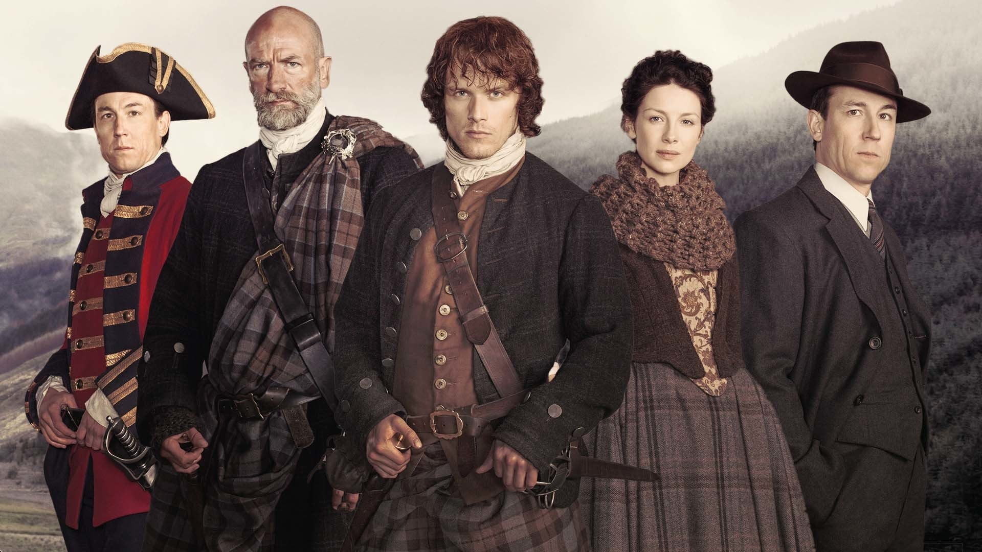 group of people, mature men, men, standing, Outlander, clothing, waist up, portrait, studio shot, women, hat, males, indoors, mature adult, small group of people, HD Wallpaper