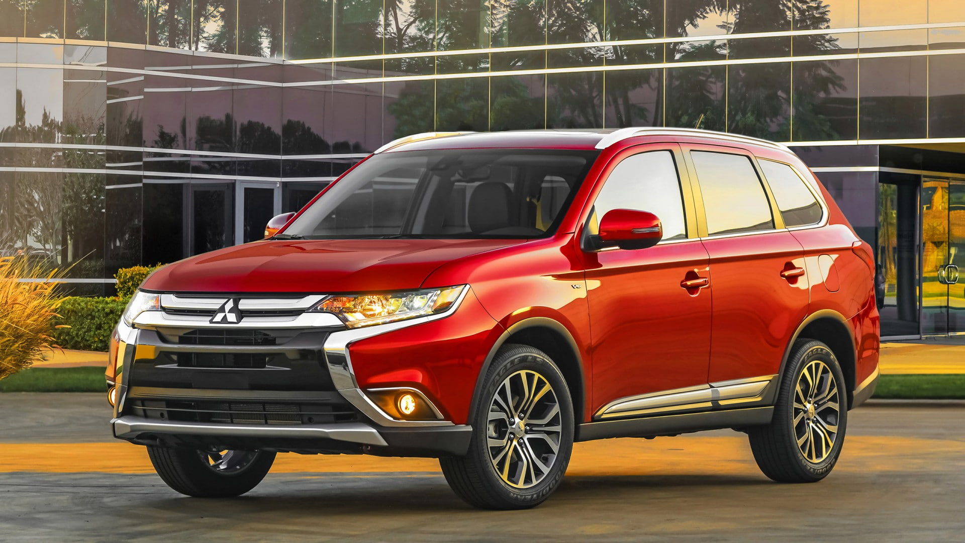 1080P, hd, outlander, red, car, mitsubishi, 2016, suv, HD Wallpaper