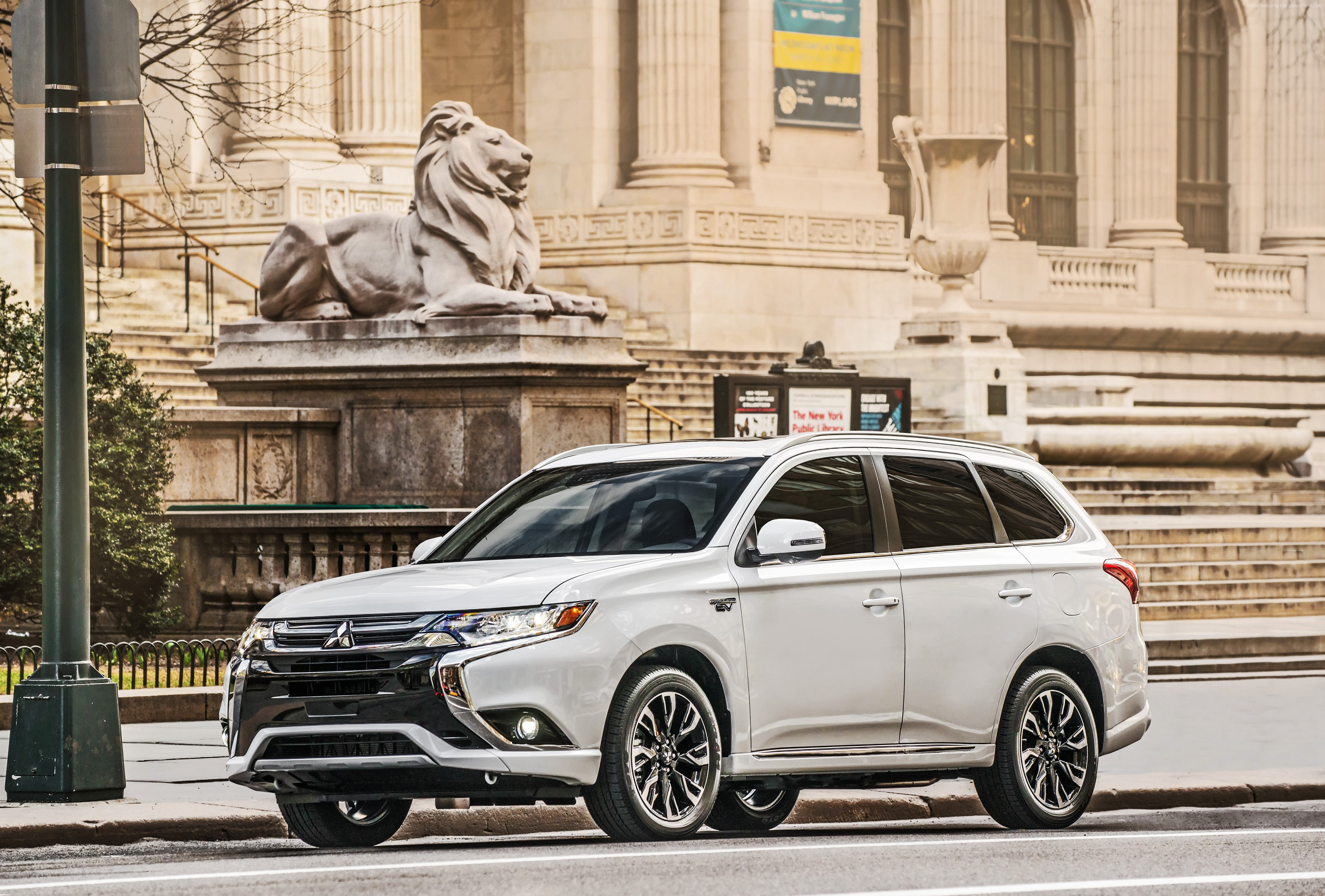 plug-in, Mitsubishi Outlander PHEV, 4K, crossover, hybrid, NYIAS 2016, white, HD Wallpaper
