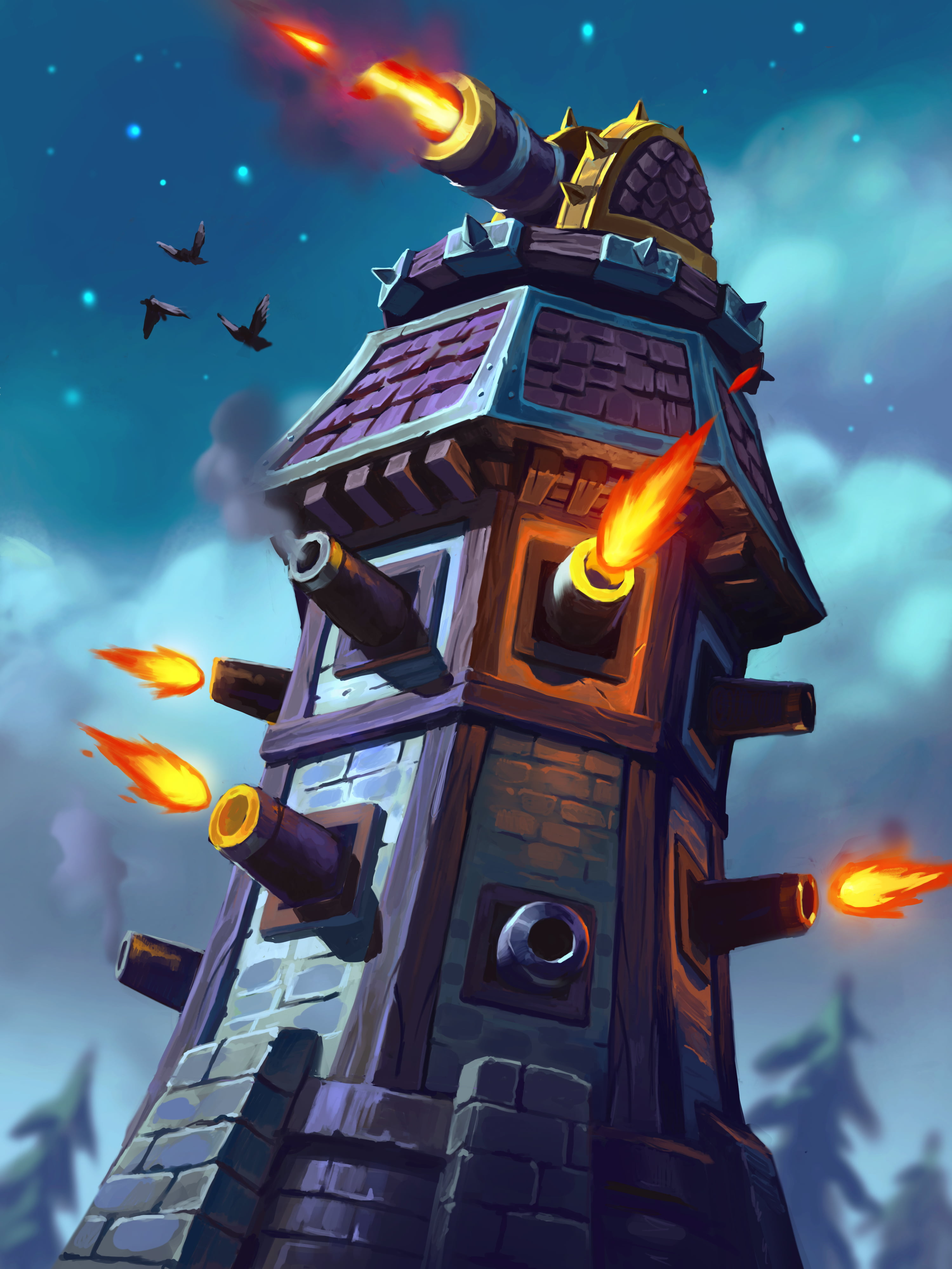 Hearthstone, building exterior, cloud - sky, tower, digital composite, lighting equipment, event, 4K, no people, city, low angle view, outdoors, sky, built structure, Phone HD Wallpaper