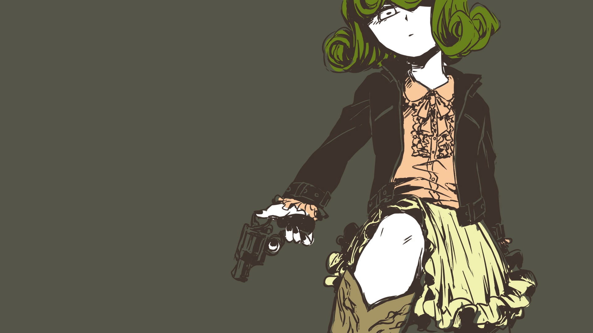 leisure activity, gun, one person, green, stage, hair, three quarter length, weapon, black background, 1080P, female, lifestyles, standing, HD Wallpaper