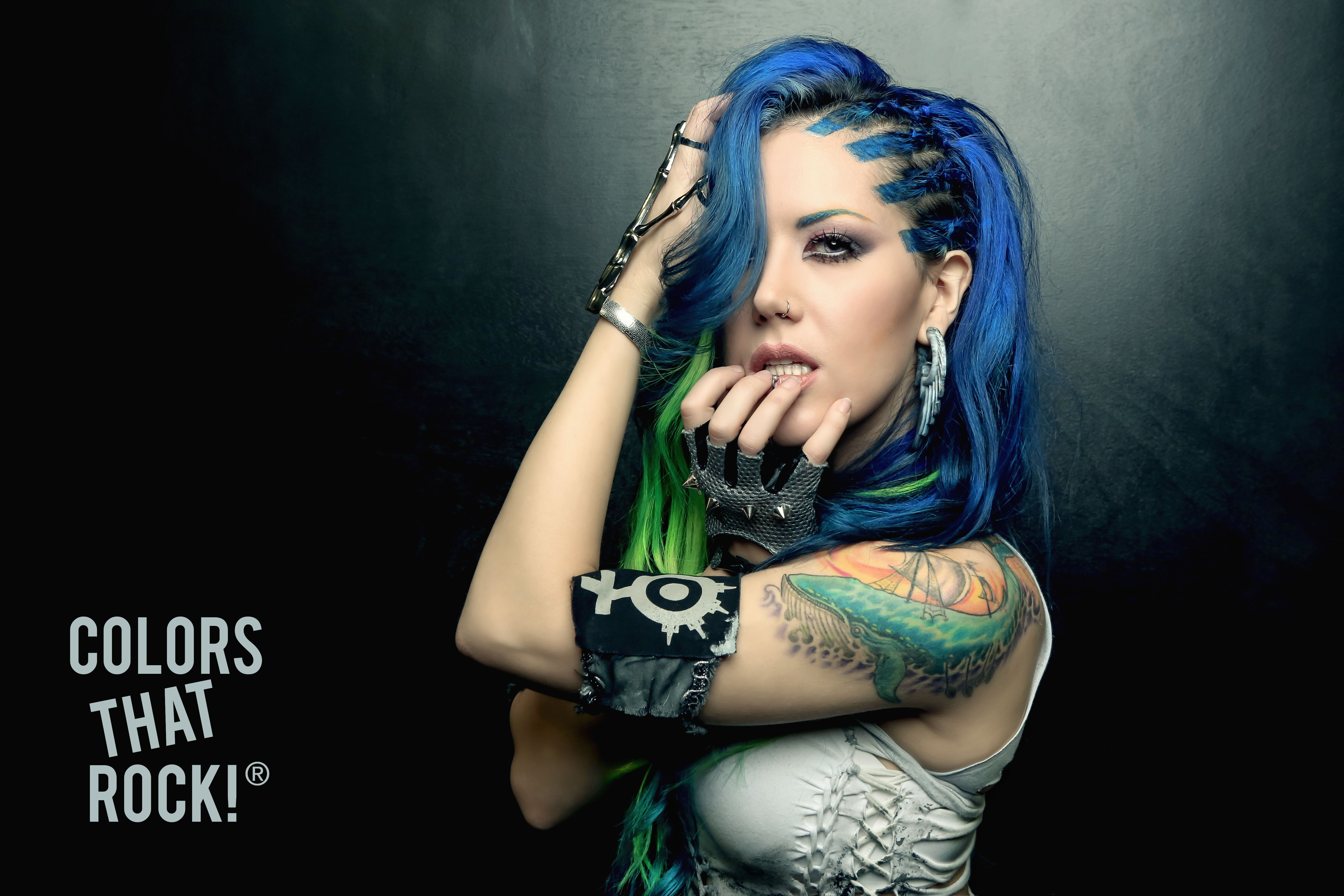 blue hair, green hair, 5K, Alissa White-Gluz, women, Arch Enemy, tattoo, HD Wallpaper