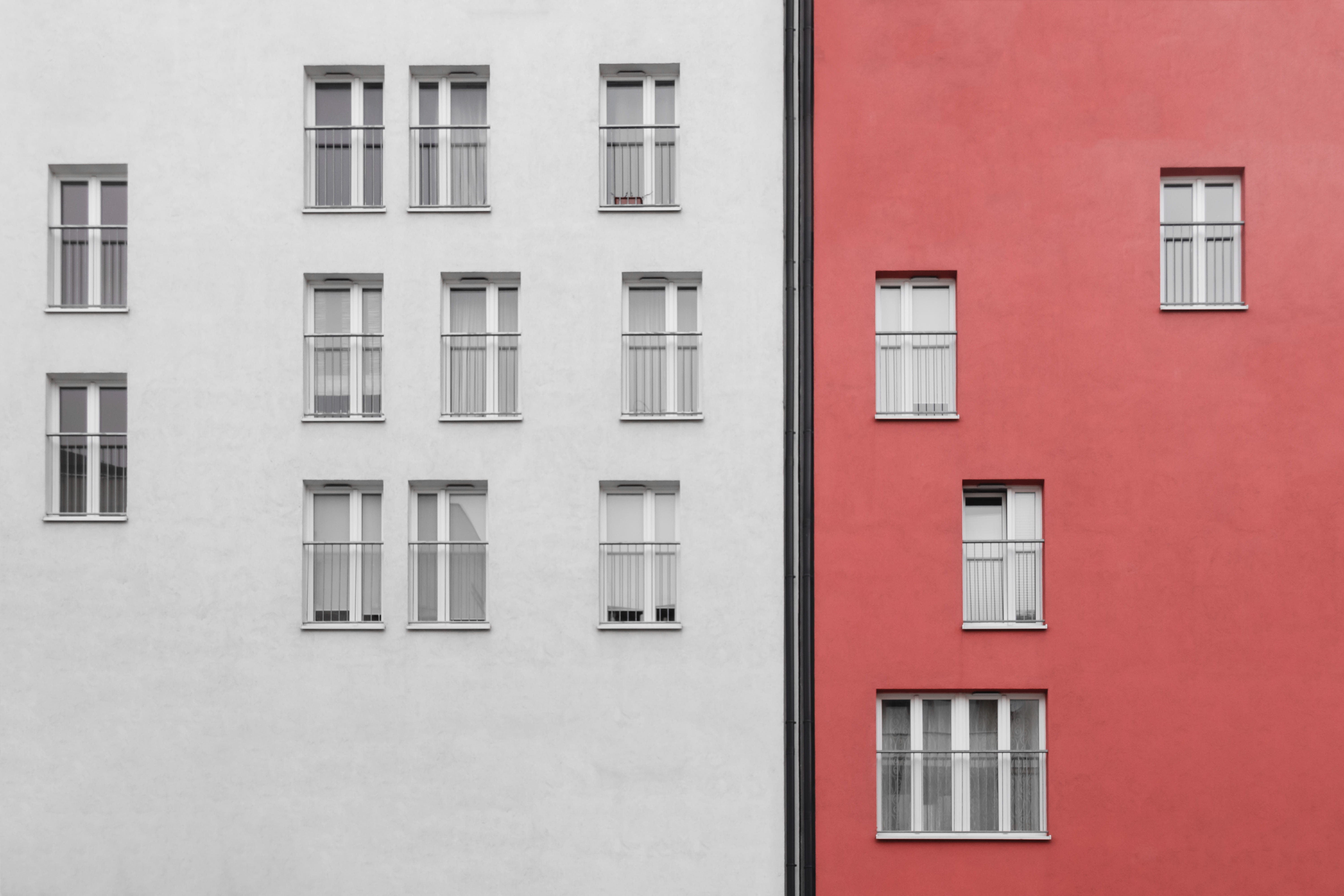 built Structure, brick, painted, buildings, facade, window ledge, concrete, city, building, architectural, building Exterior, pattern, no People, 5K, pink, HD Wallpaper
