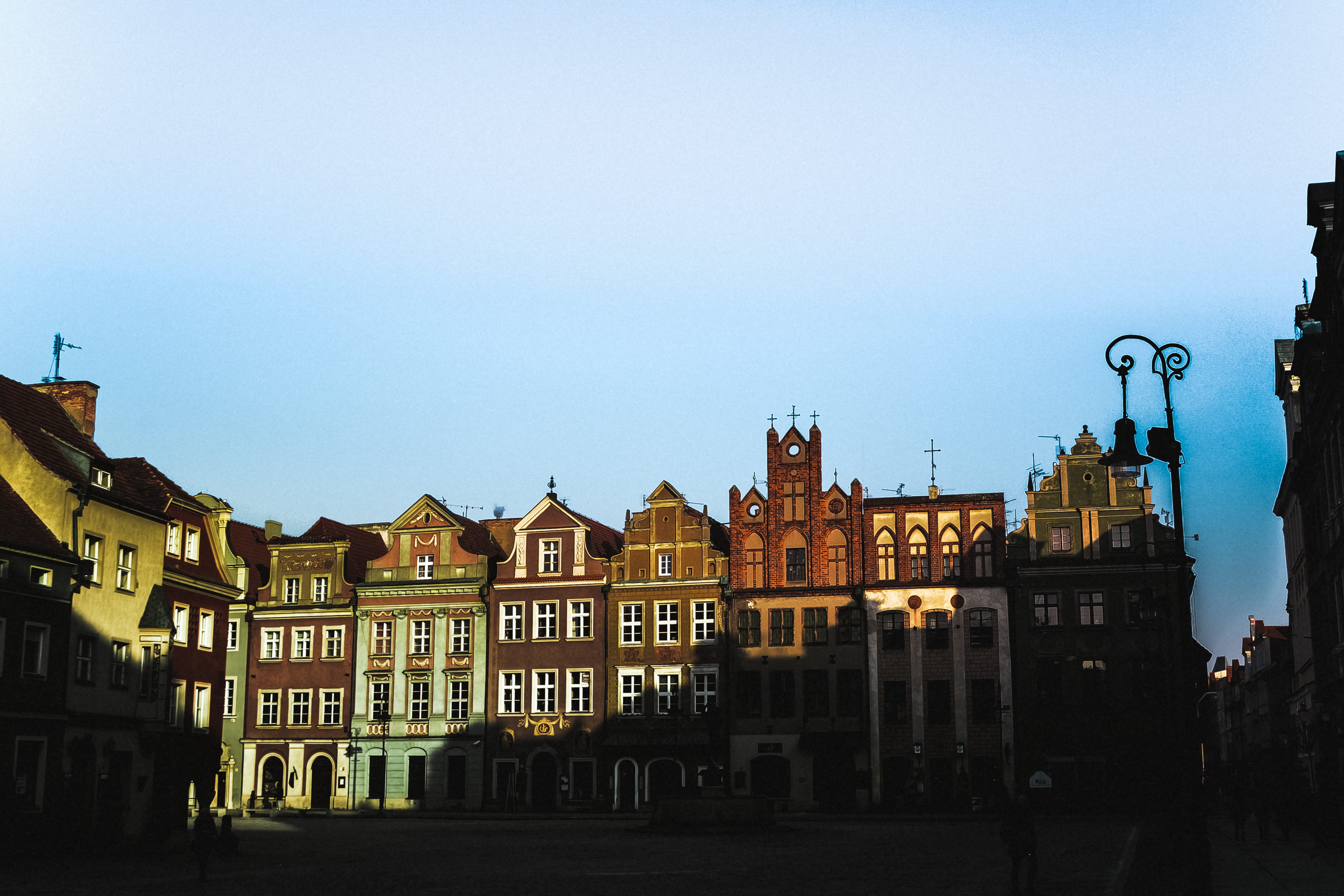day, poland, old town, built structure, clear sky, street, sky, color, incidental people, 4K, residential district, street view, shadows, city, city life, HD Wallpaper